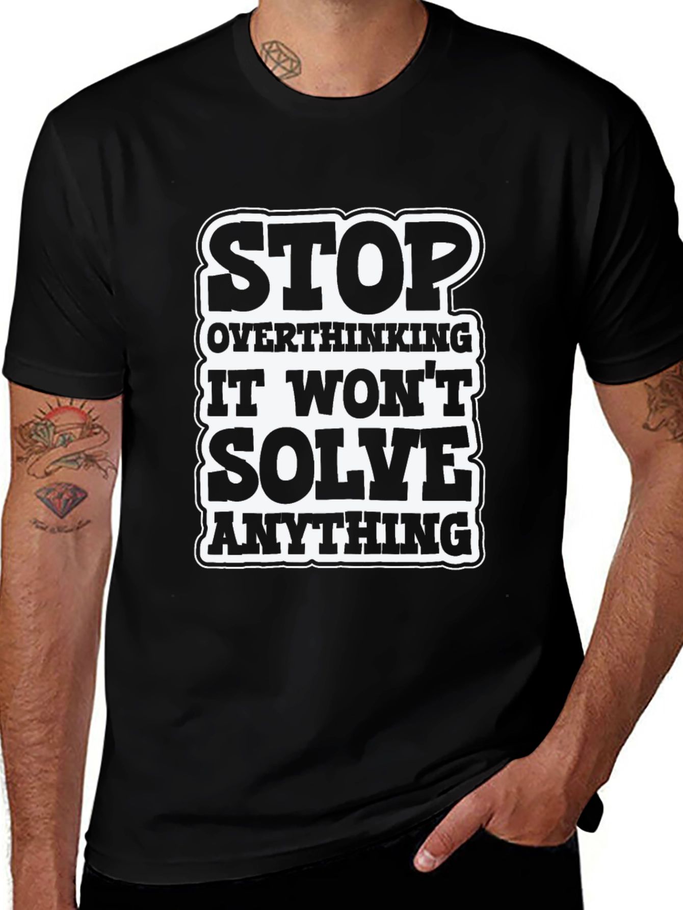 Variant 17 of Stop Overthinking Graphic Tee - Black