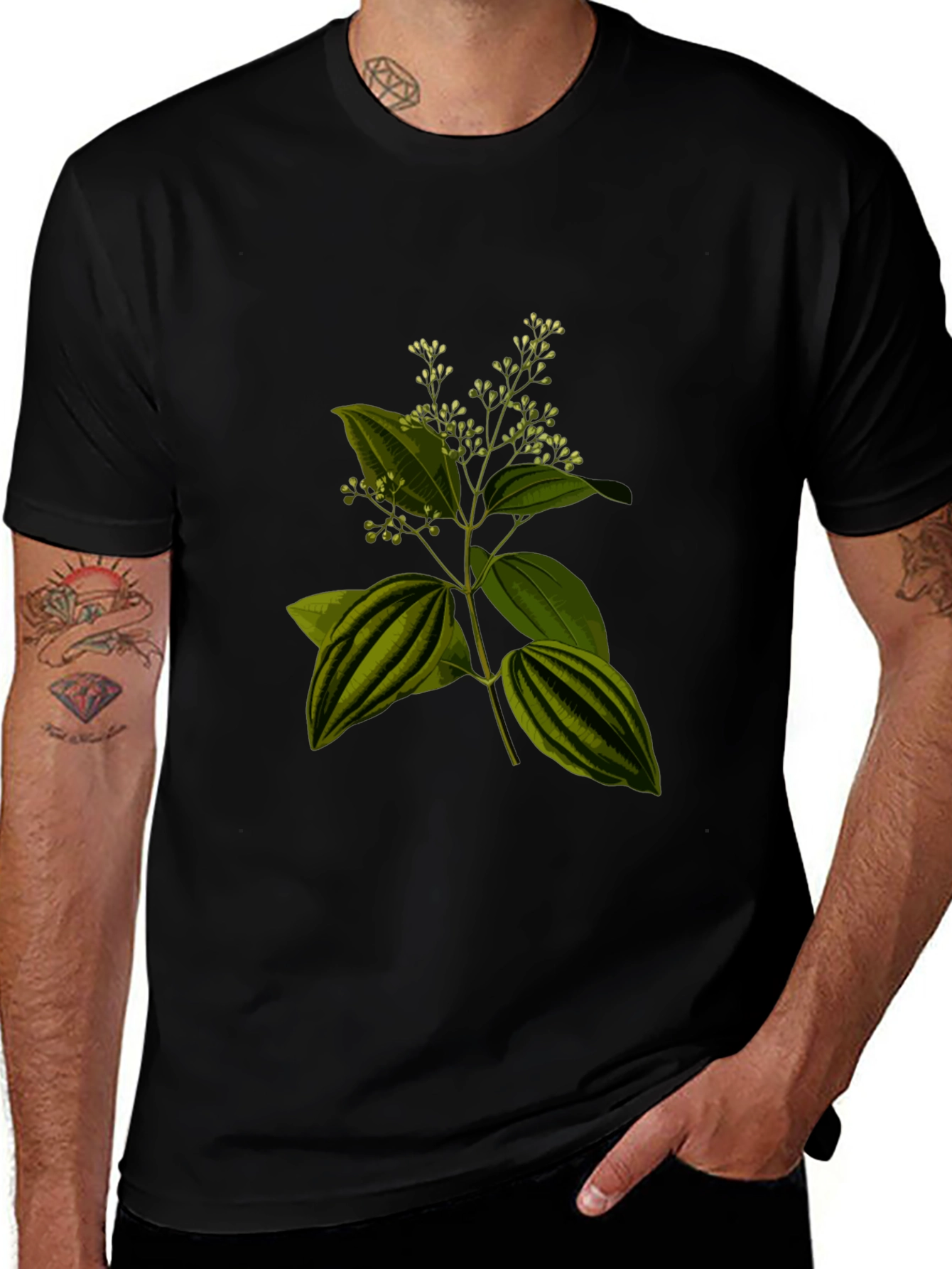Variant 28 of Botanical Print Black T-Shirt