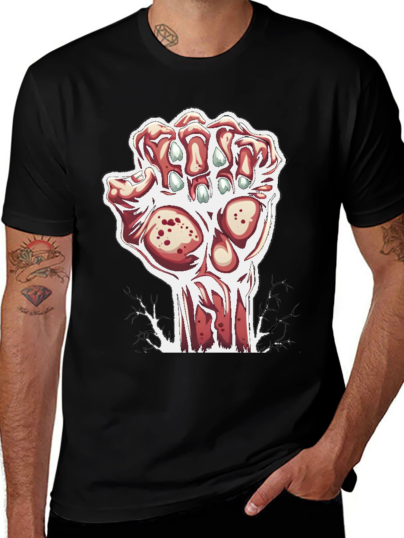 Variant 25 of Zombie Hand Graphic Black T-Shirt