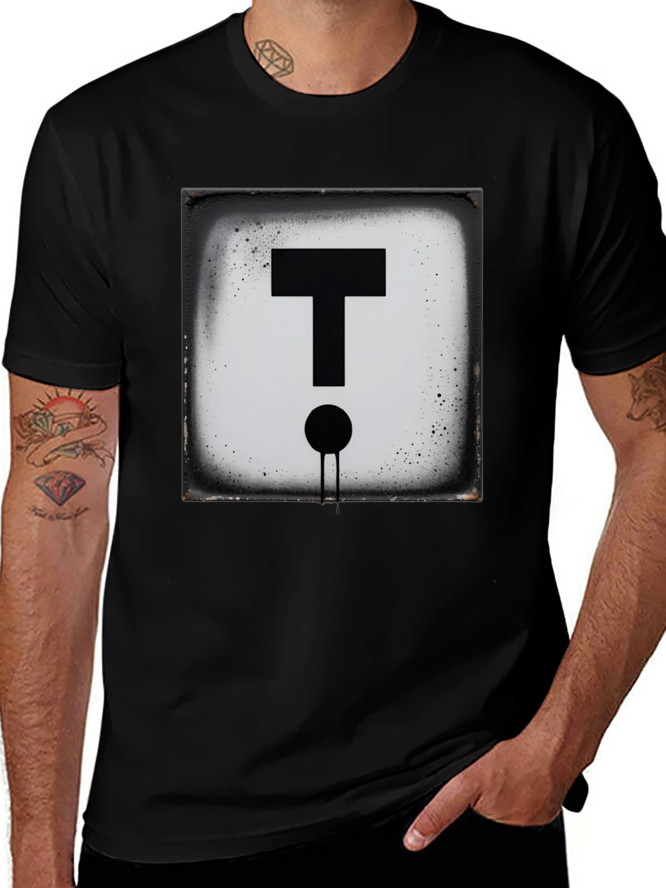 Variant 24 of Modern Letter 'T' Graphic Black T-Shirt