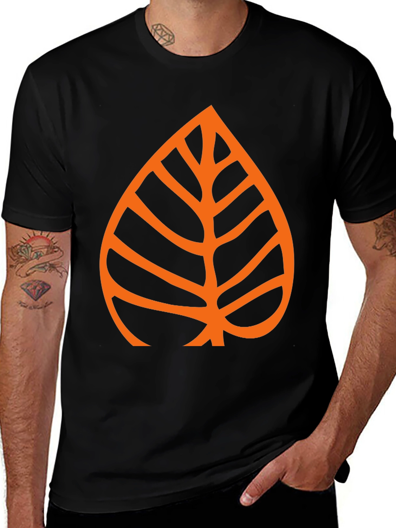 Leaf Design Black T-Shirt