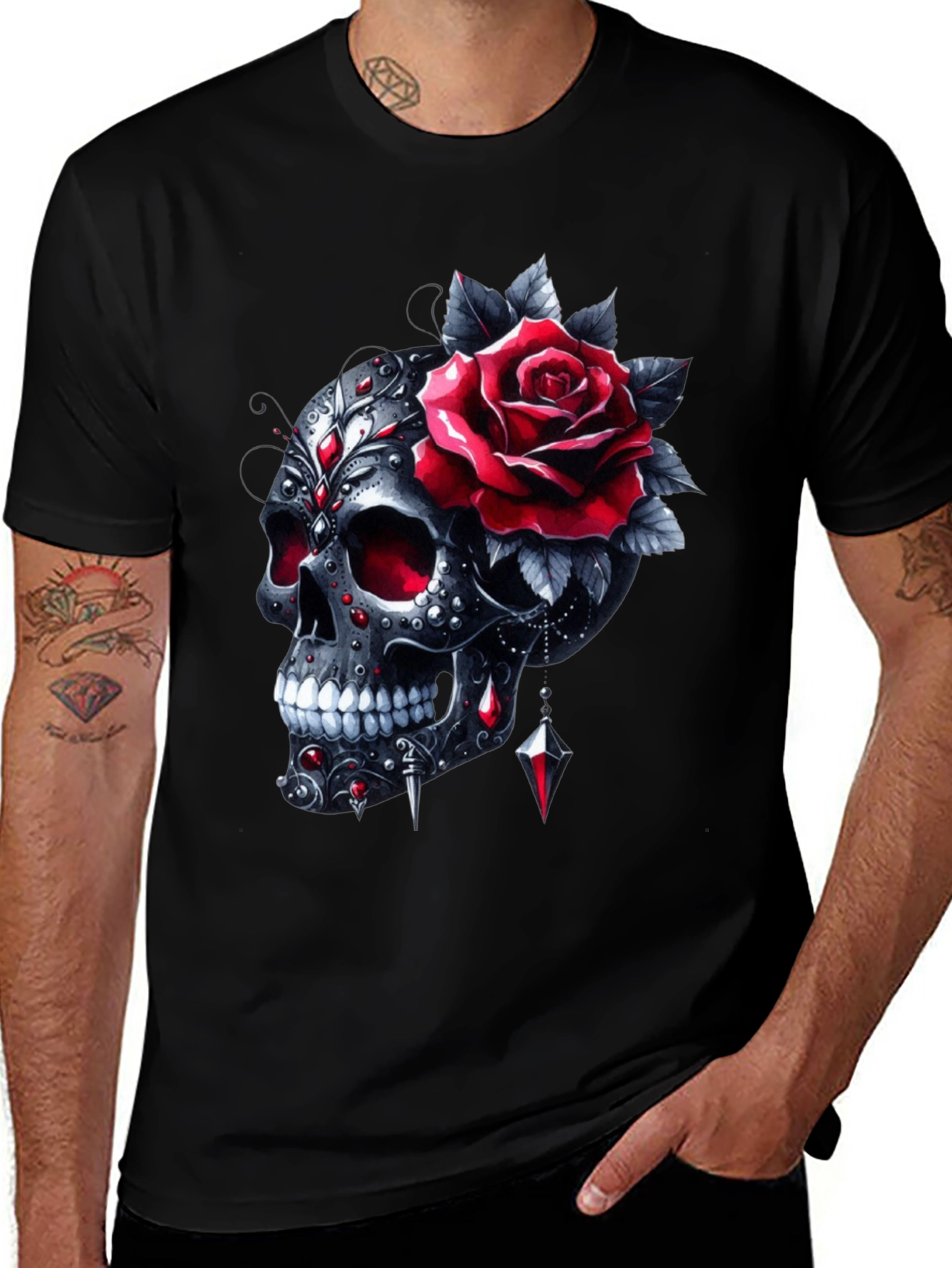 Skull & Rose Graphic T-Shirt - Edgy Style