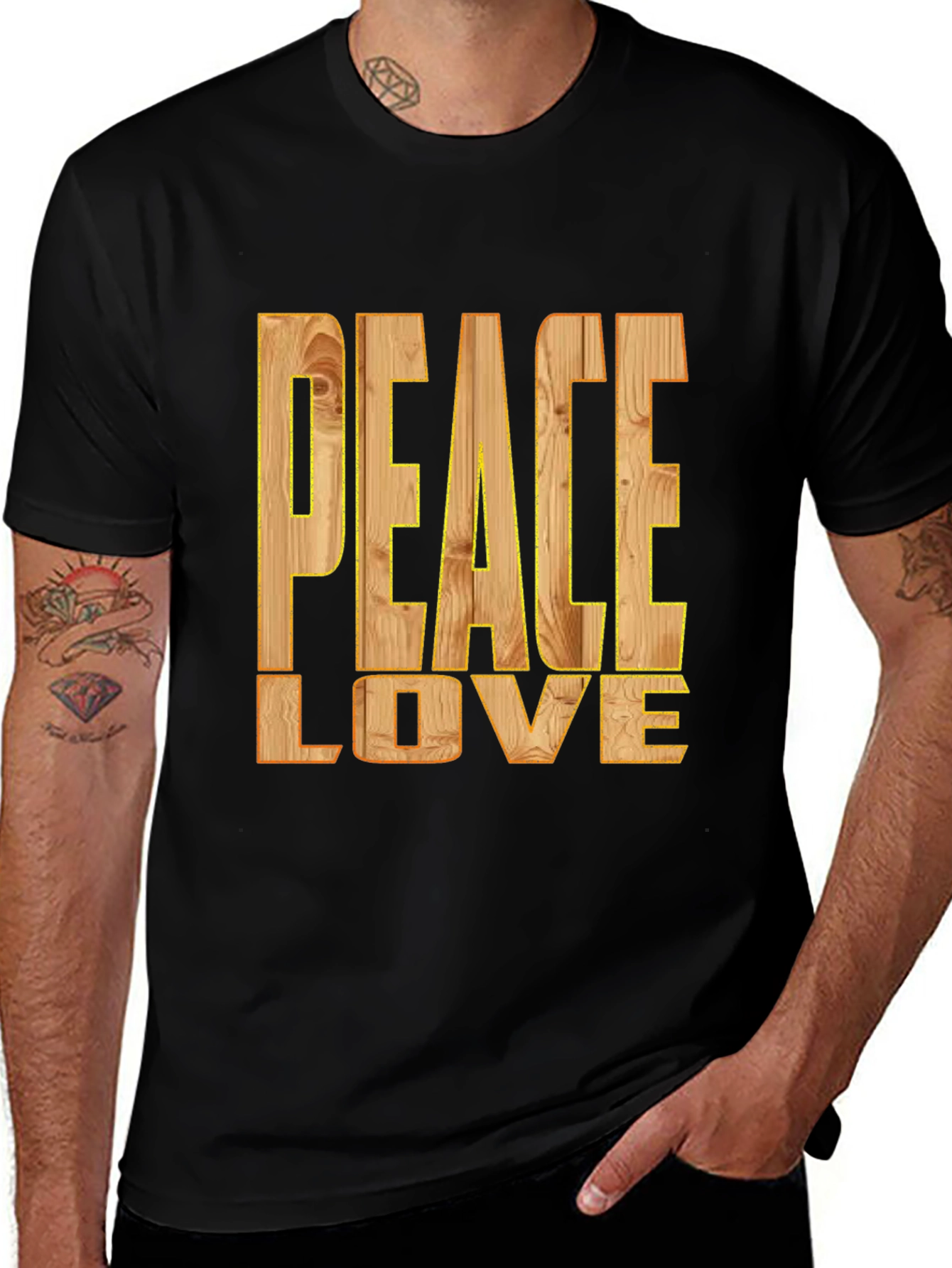 Variant 3 of Peace Love Wooden Style Print Tee