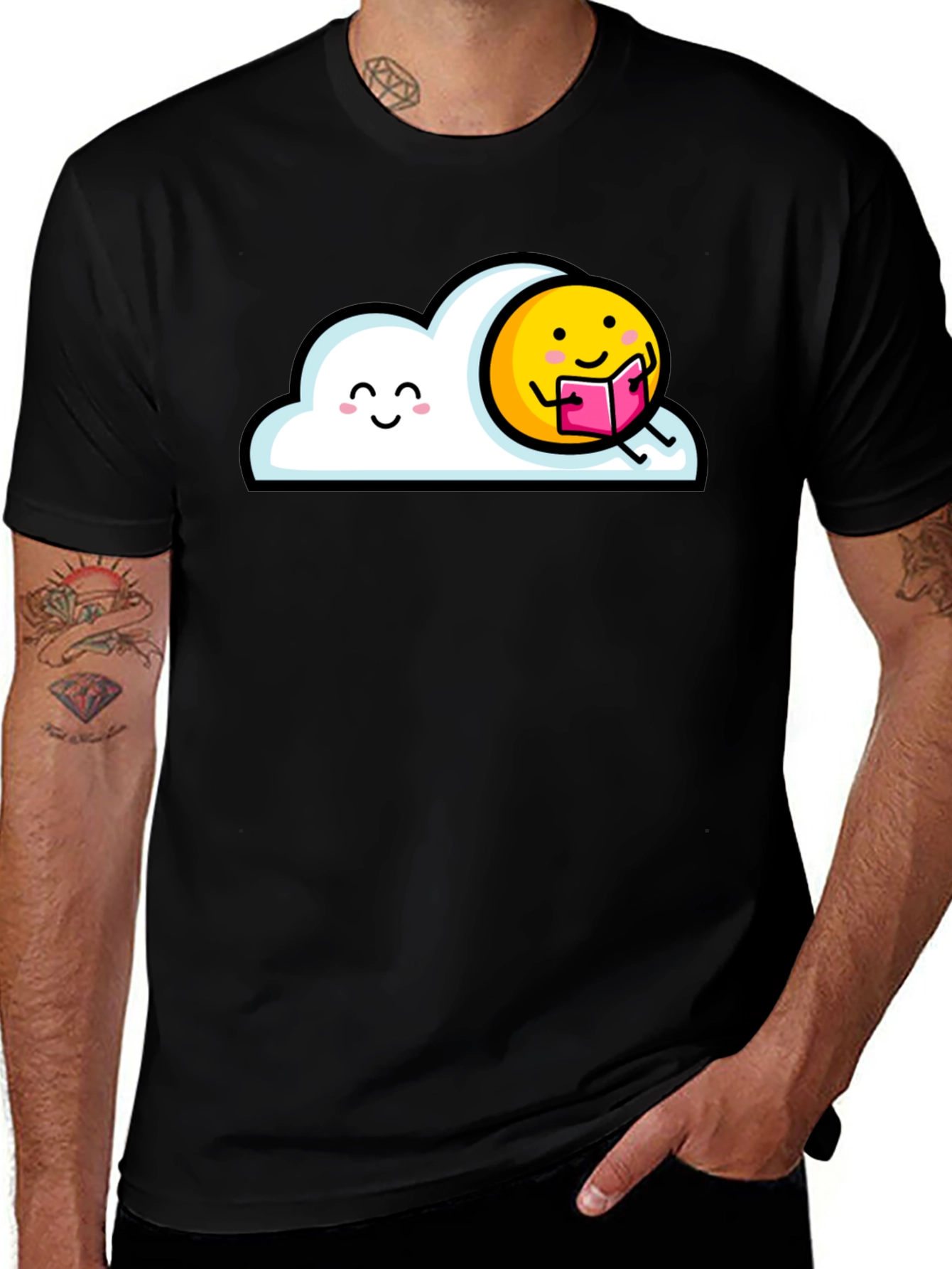 Variant 3 of Cute Cloud & Sun Reading Book Graphic T-Shirt