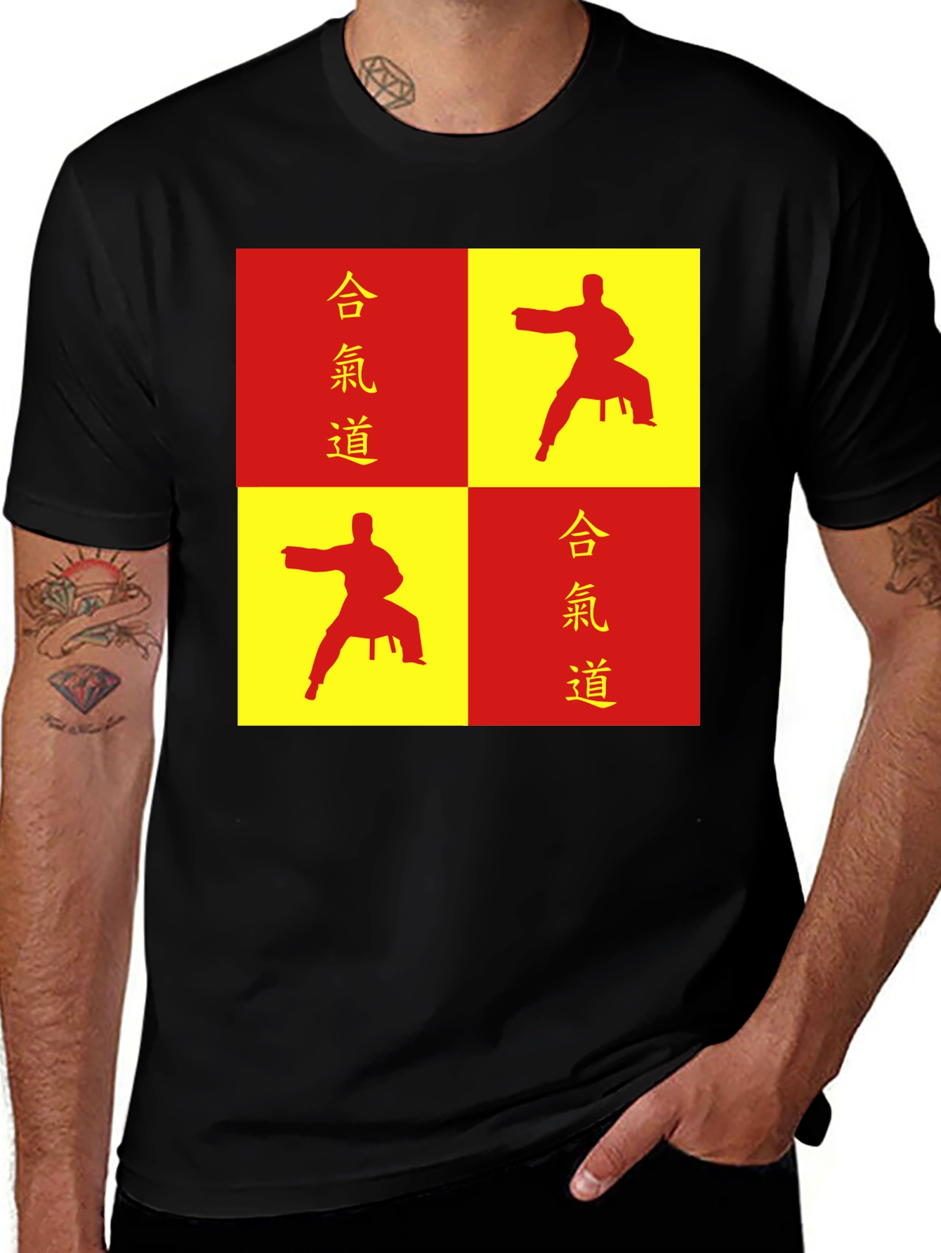 Aikido Martial Arts T-Shirt - Red & Yellow Square Design