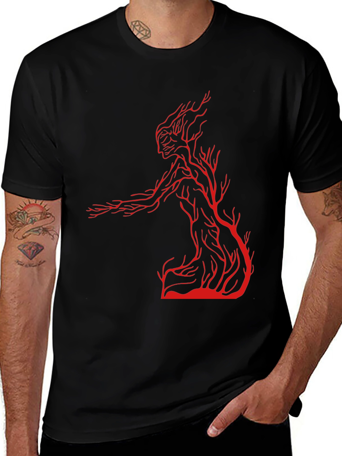 Variant 28 of Tree Person Graphic Tee - Black Cotton Blend T-Shirt