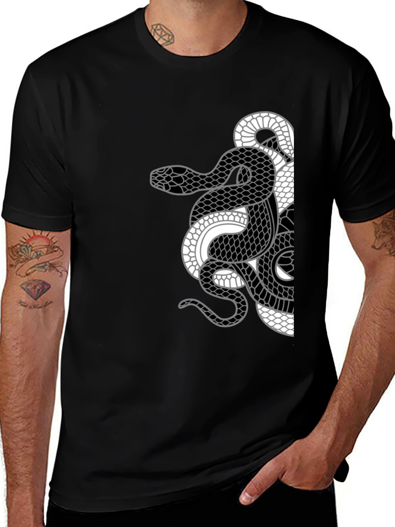 Yin Yang Snake Graphic Tee - Black
