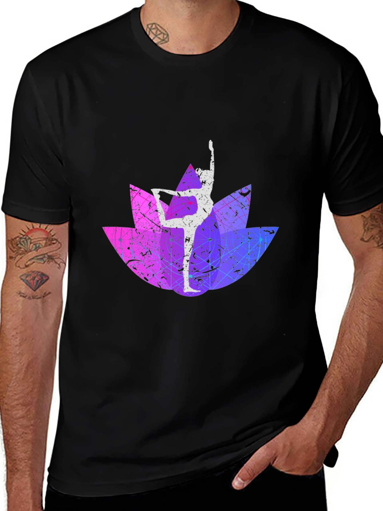 Variant 24 of Yoga Lotus T-Shirt - Black Cotton Tee