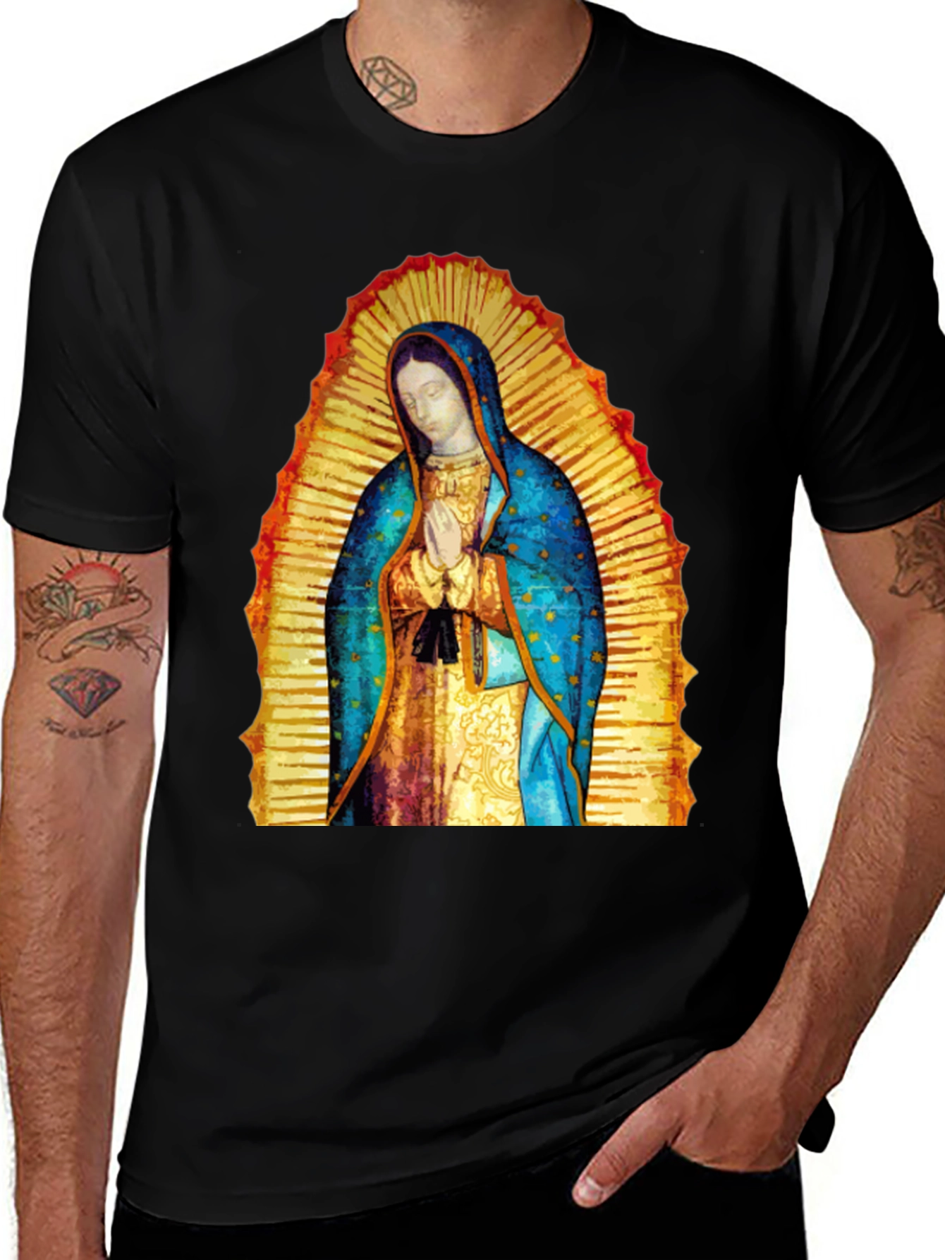 Virgin Mary Graphic Tee - Black Cotton Blend