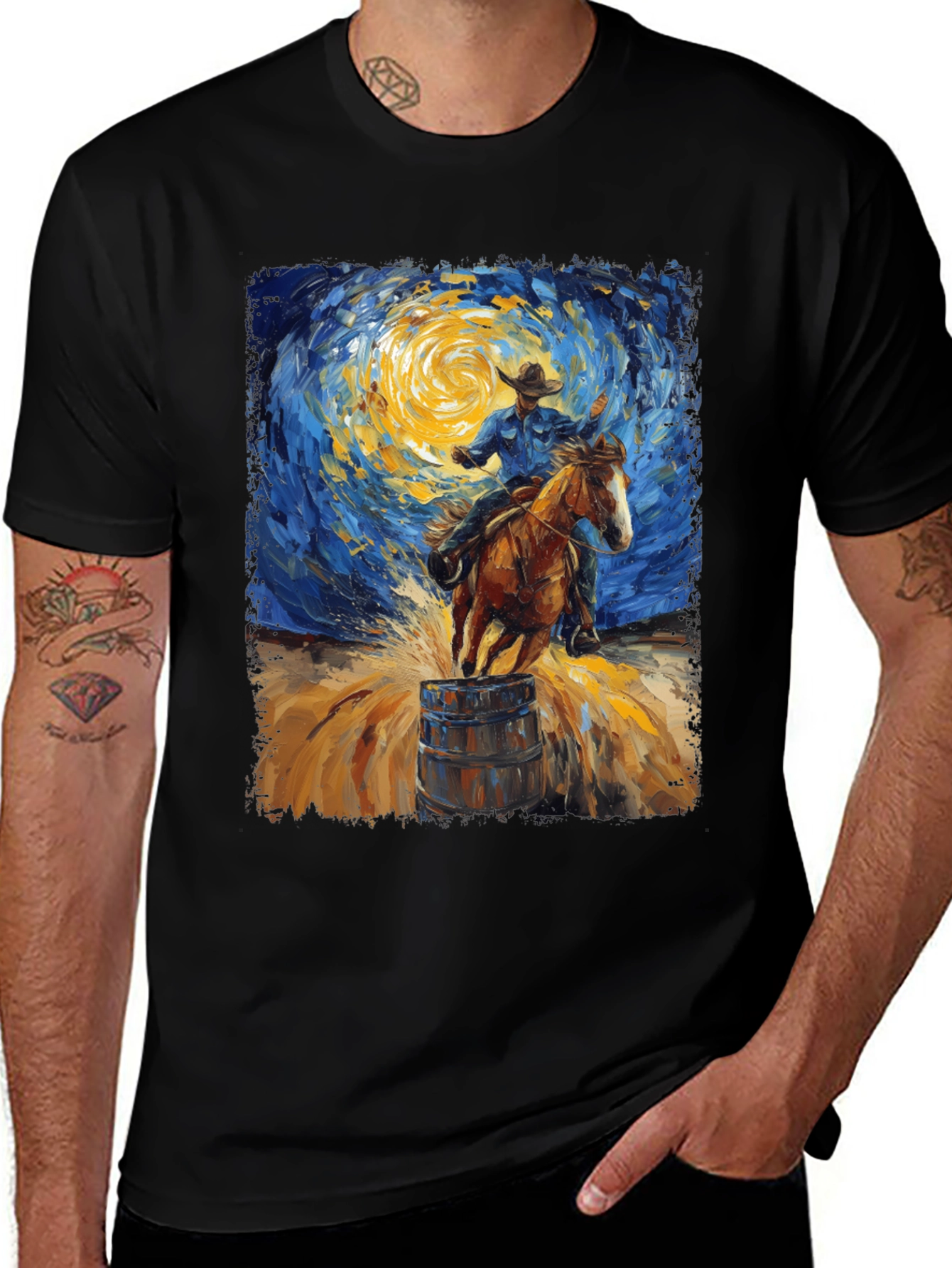 Variant 14 of Van Gogh Rodeo T-Shirt: Artistic Cowboy Style
