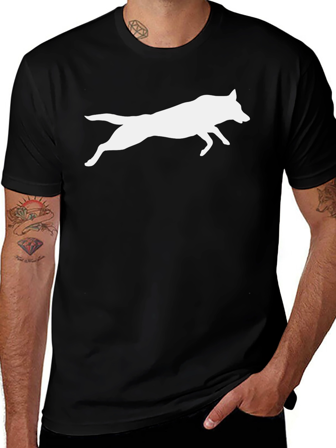 Variant 19 of Black Tee with White Wolf Silhouette