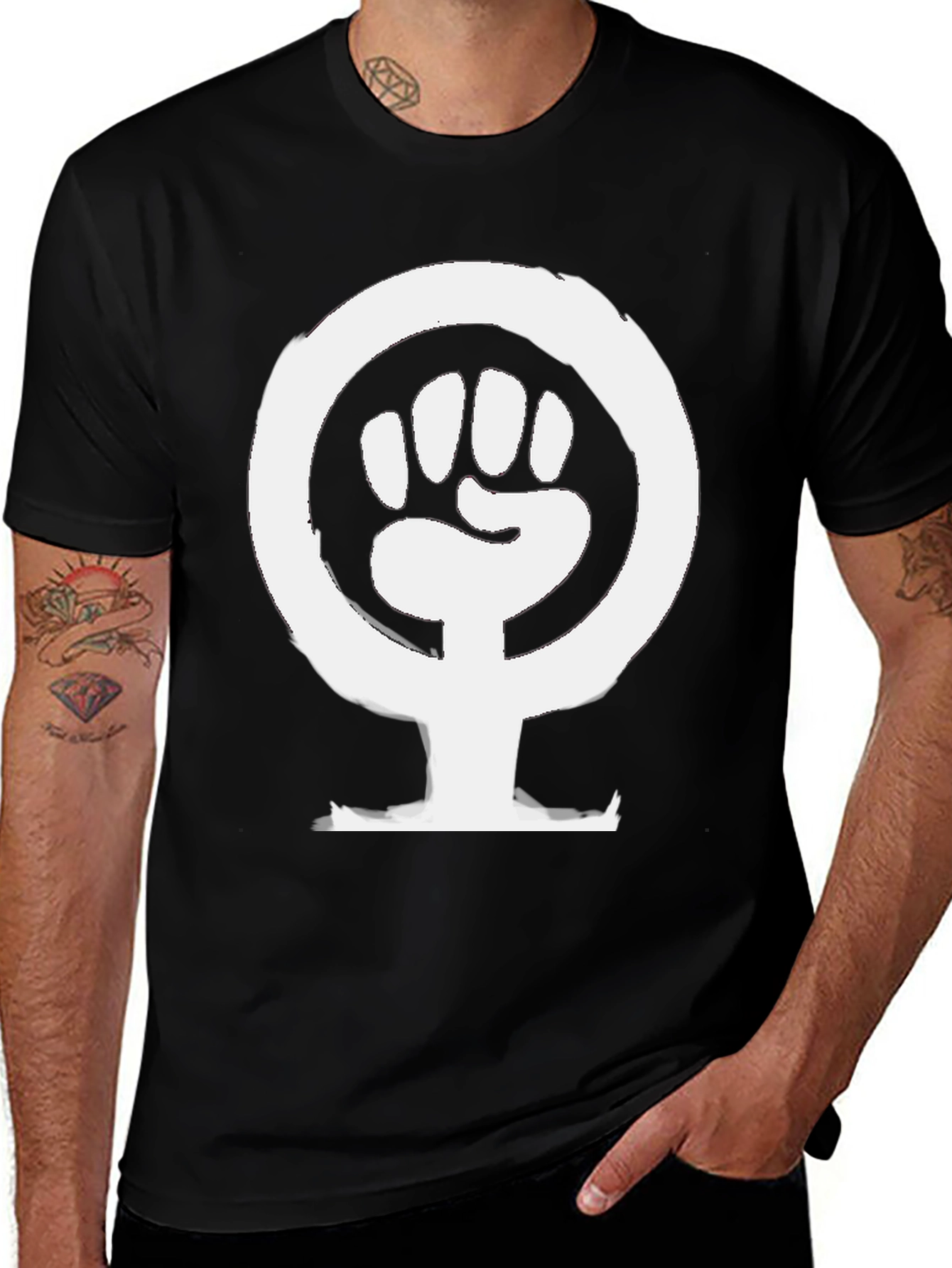 Variant 12 of Feminist Fist T-Shirt - Black Cotton Power Tee