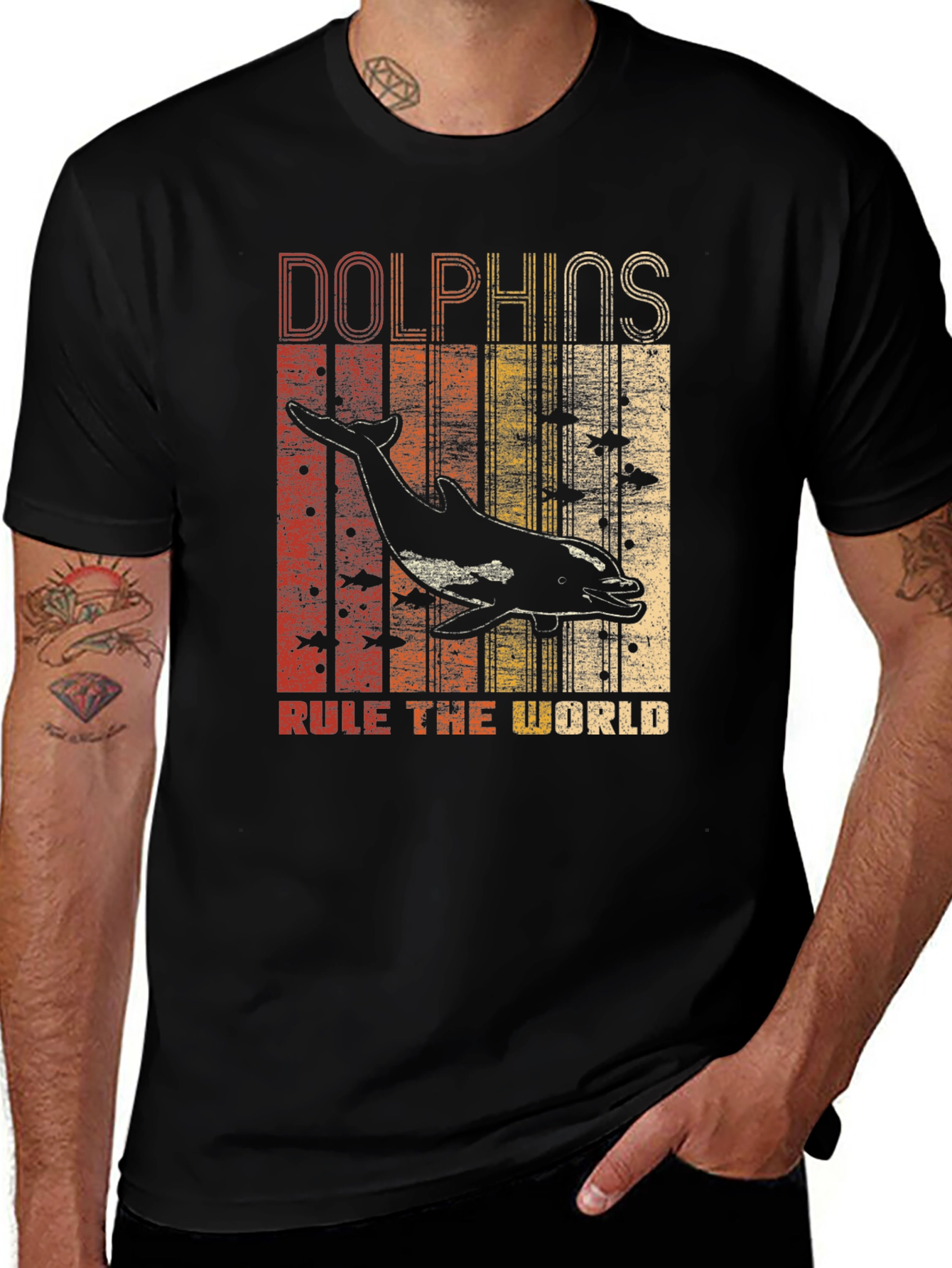 Variant 6 of Dolphins Rule the World Retro Graphic Tee