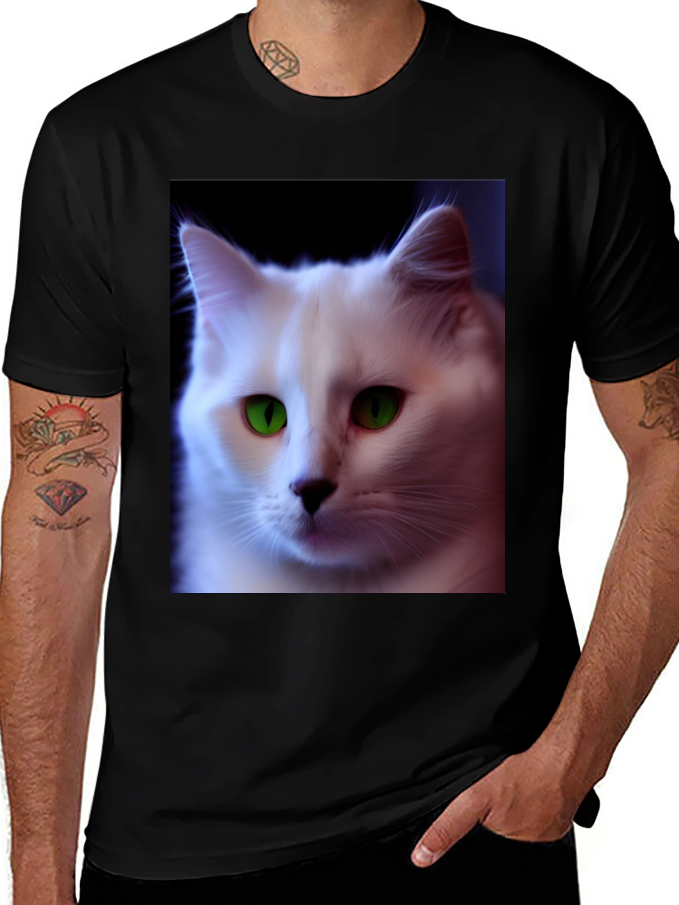 Variant 23 of Black T-Shirt with White Cat Graphic