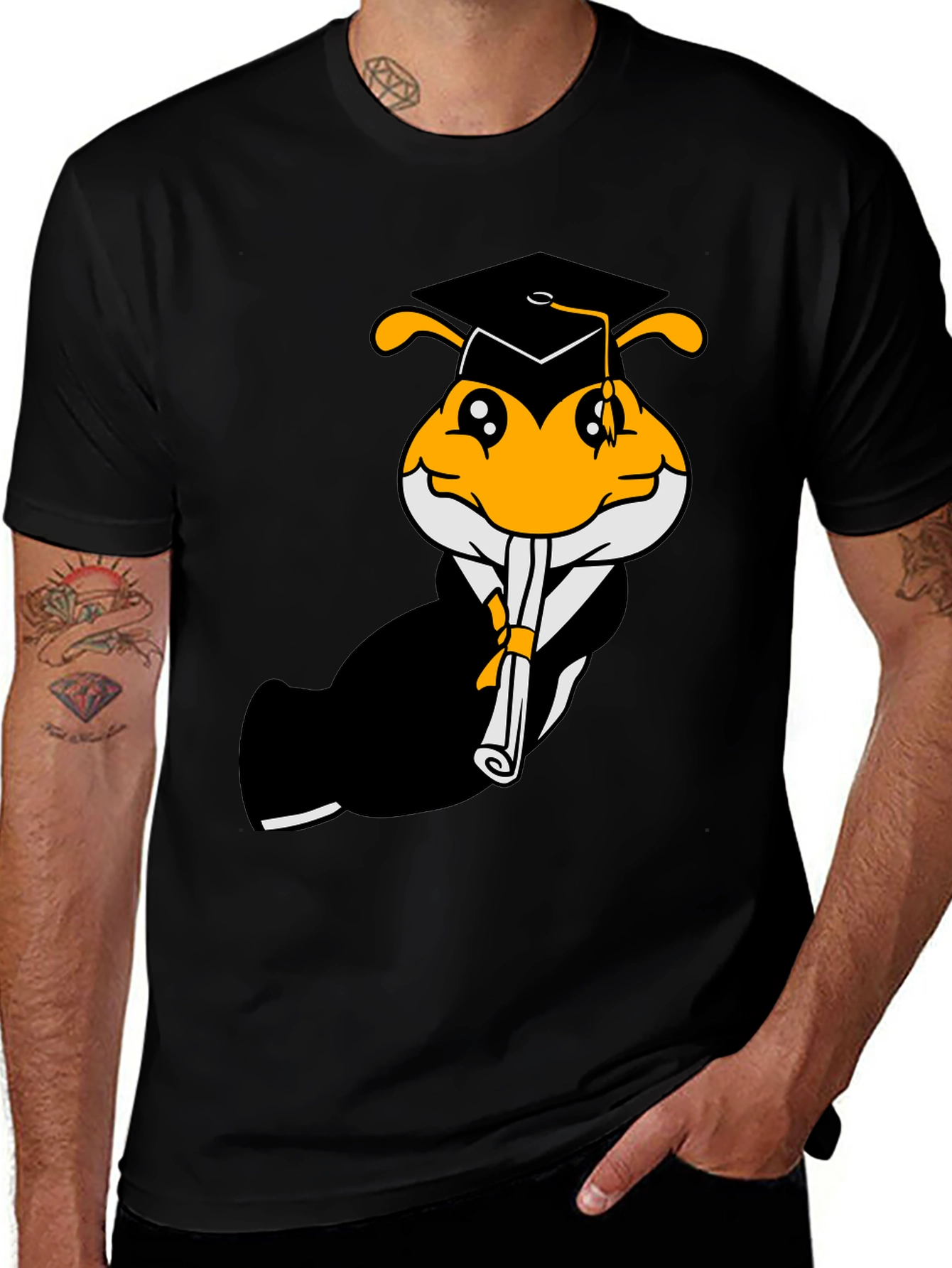 Variant 22 of Graduation Bee Graphic Tee - Black Cotton T-Shirt
