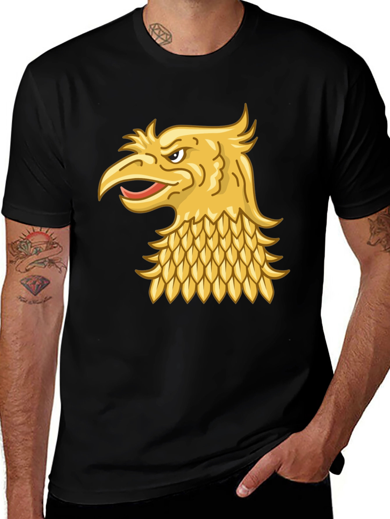 Variant 2 of Black T-Shirt with Gold Griffin Design
