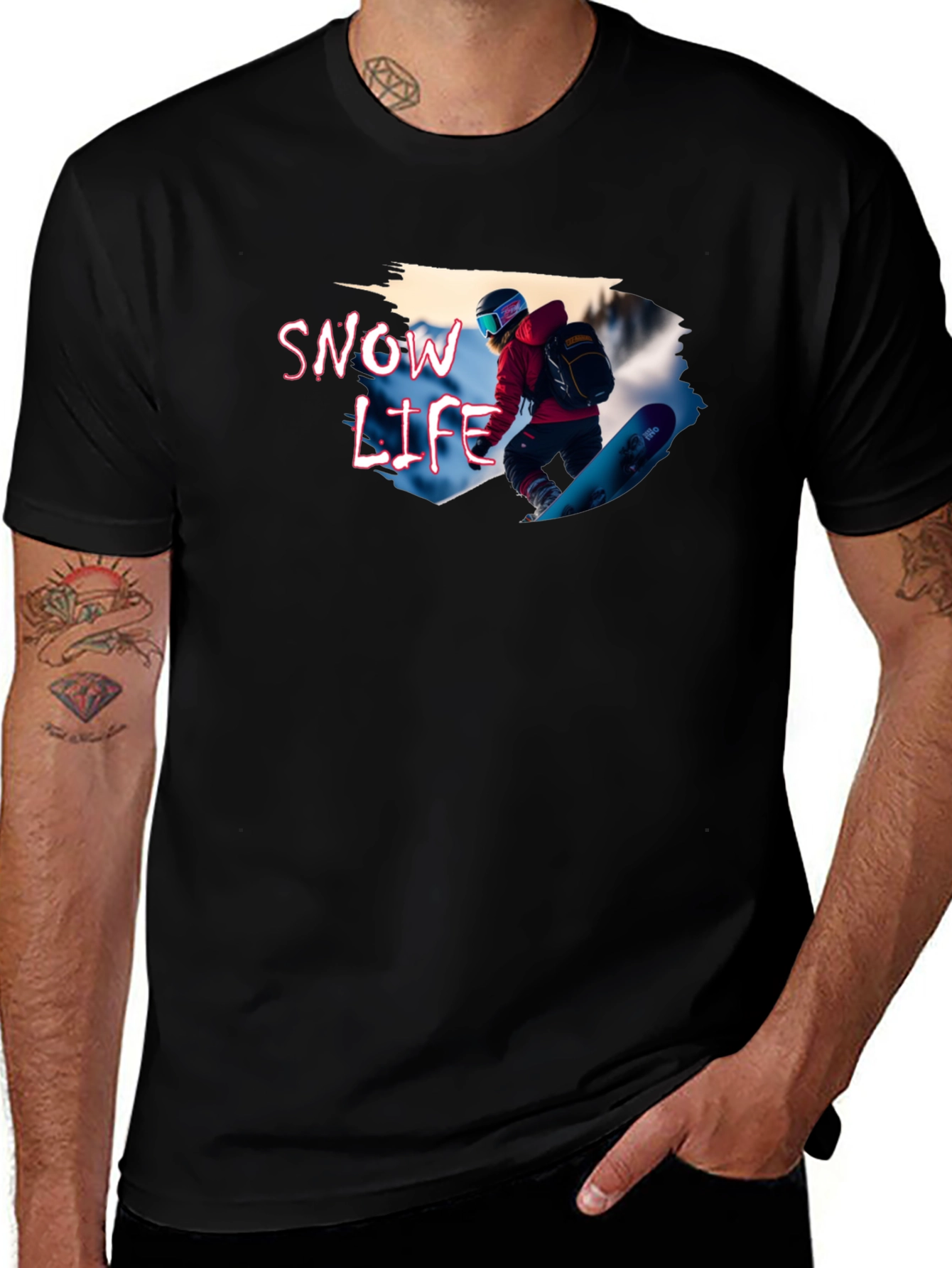 Variant 10 of Snow Life T-Shirt - Black Snowboarding Graphic Tee