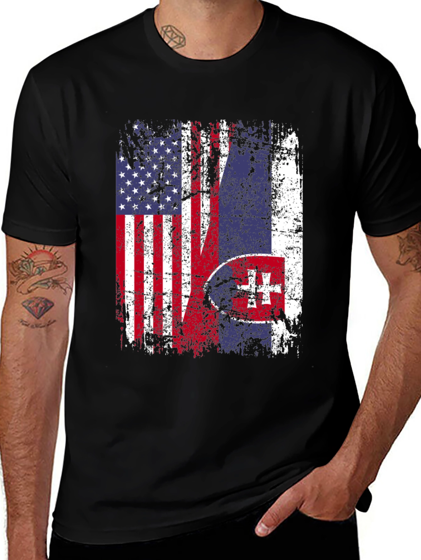 Variant 8 of USA Slovakia Flag Graphic T-Shirt