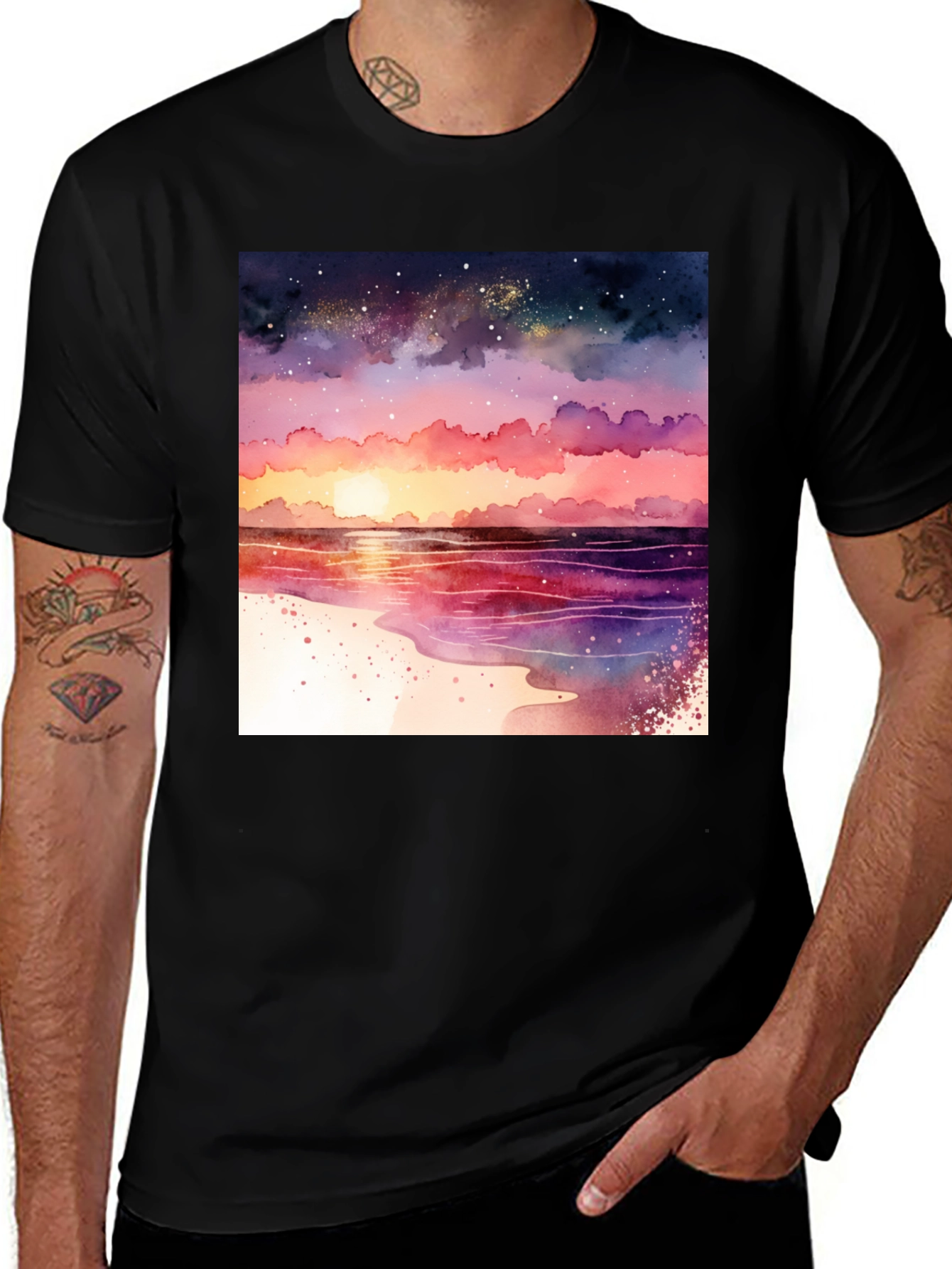 Variant 20 of Sunset Beach Watercolor T-Shirt