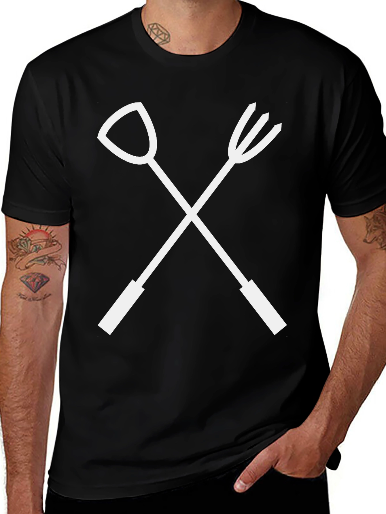 Gardening Tools Crossed T-Shirt - Black Cotton Tee