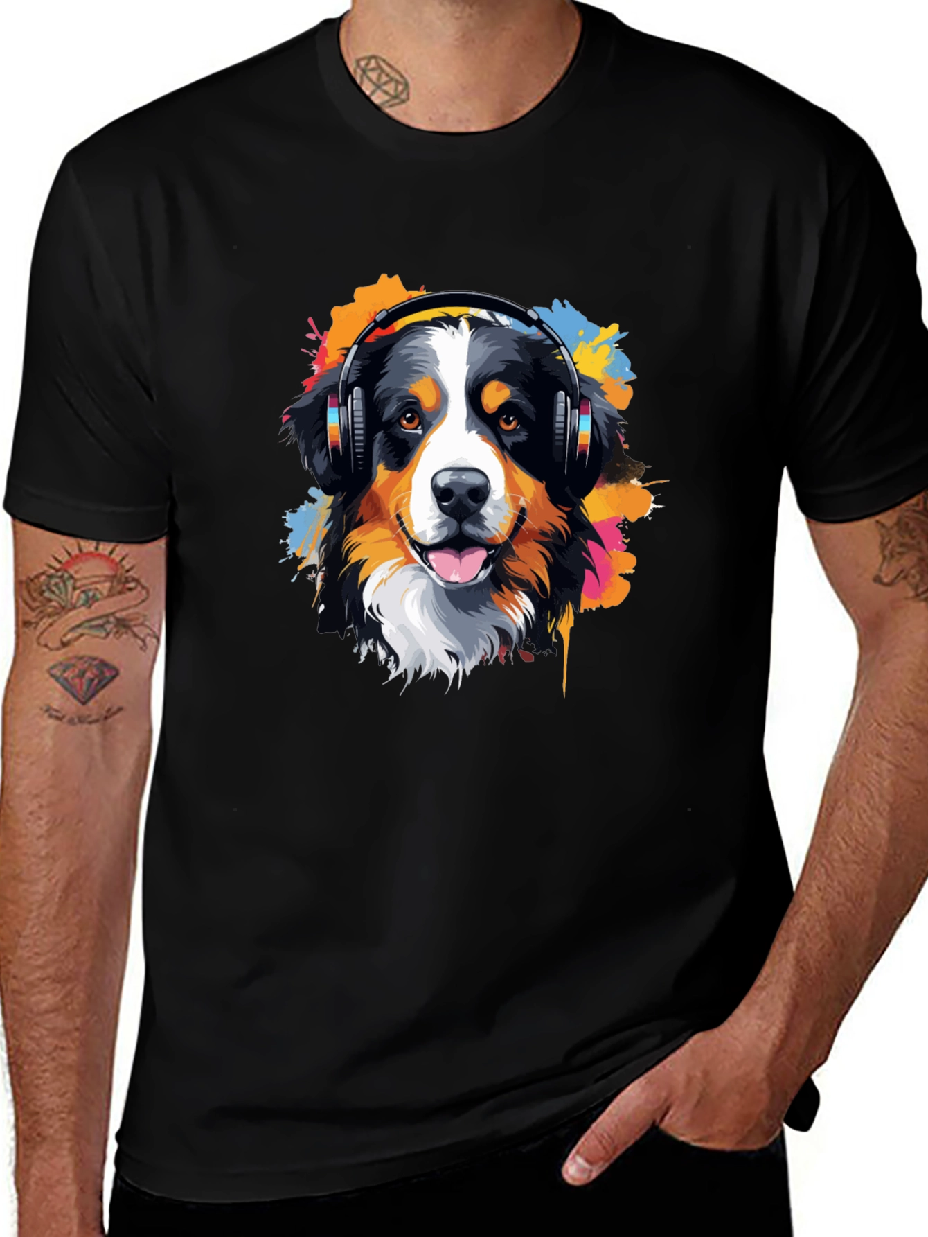 Variant 25 of Dog DJ T-Shirt - Colorful Headphones Design