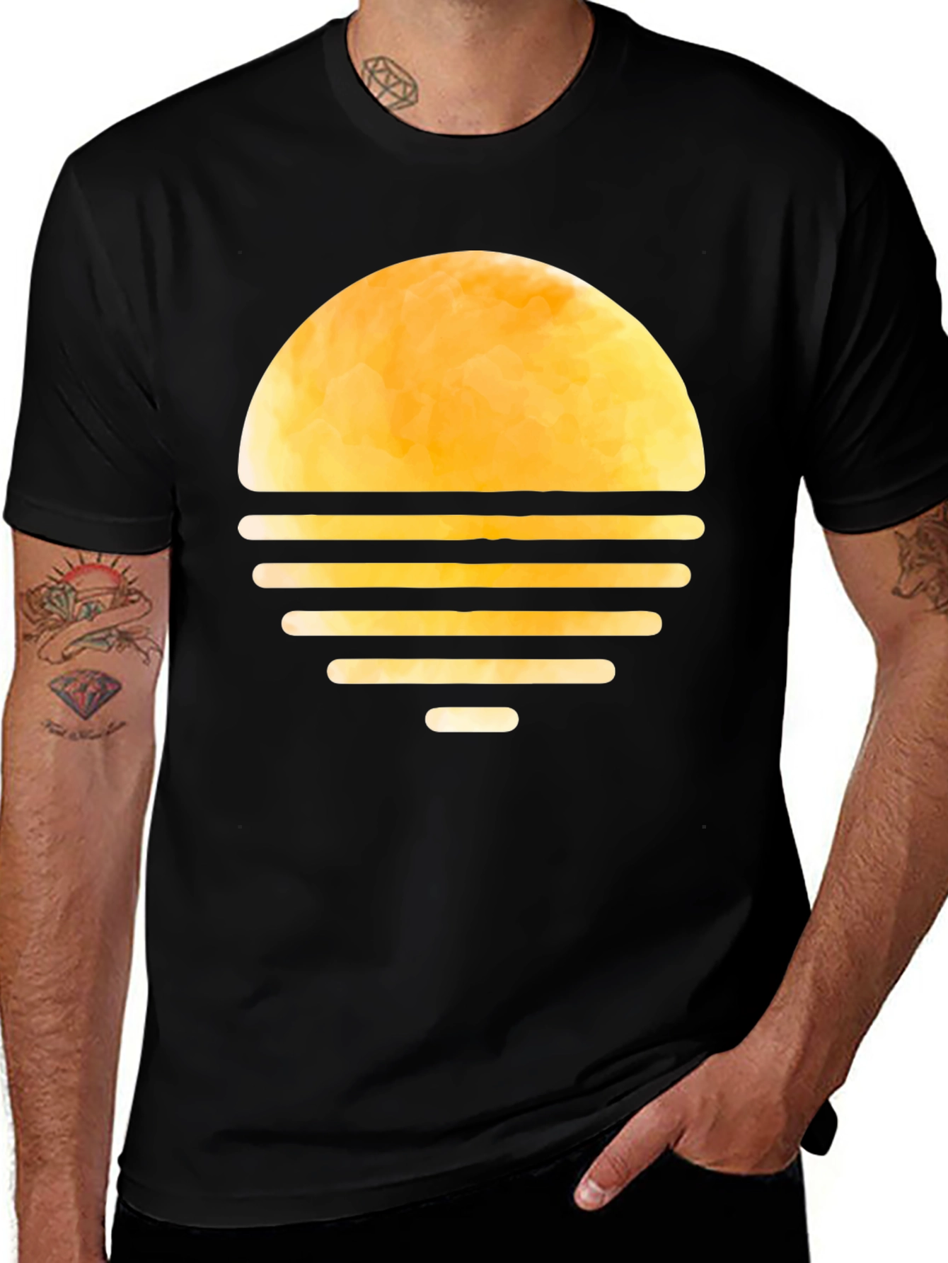Variant 12 of Retro Sunset Graphic Tee - Black Cotton Blend T-Shirt
