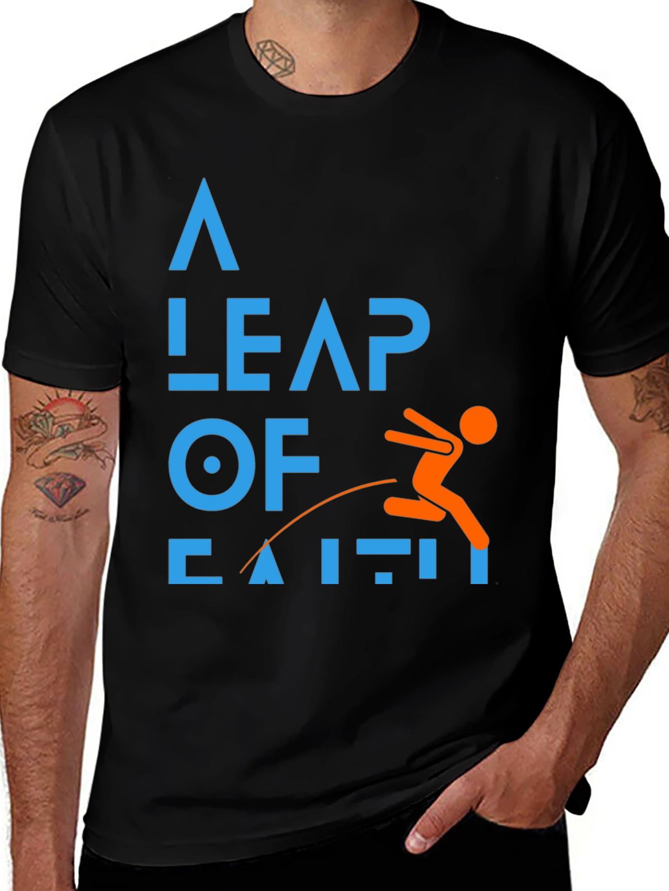 Variant 10 of A Leap of Faith Graphic Tee - Black Cotton T-Shirt