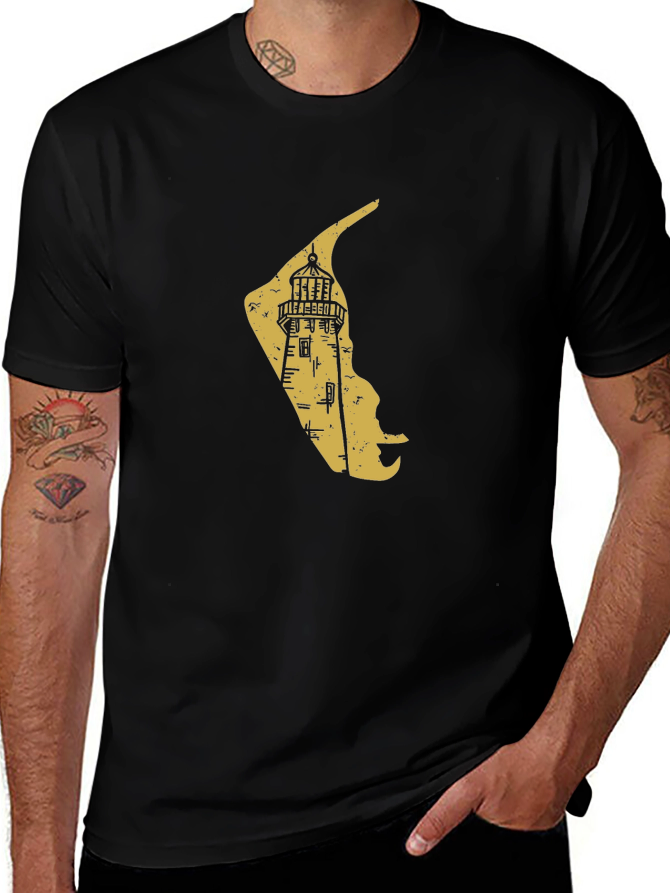 Variant 10 of Lighthouse Graphic Print Black T-Shirt