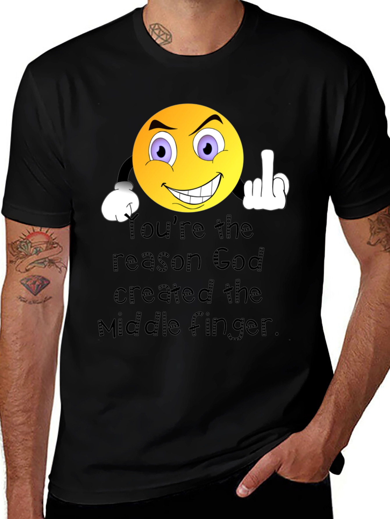 Variant 11 of Humorous Graphic T-Shirt: "Middle Finger" Emoji Design