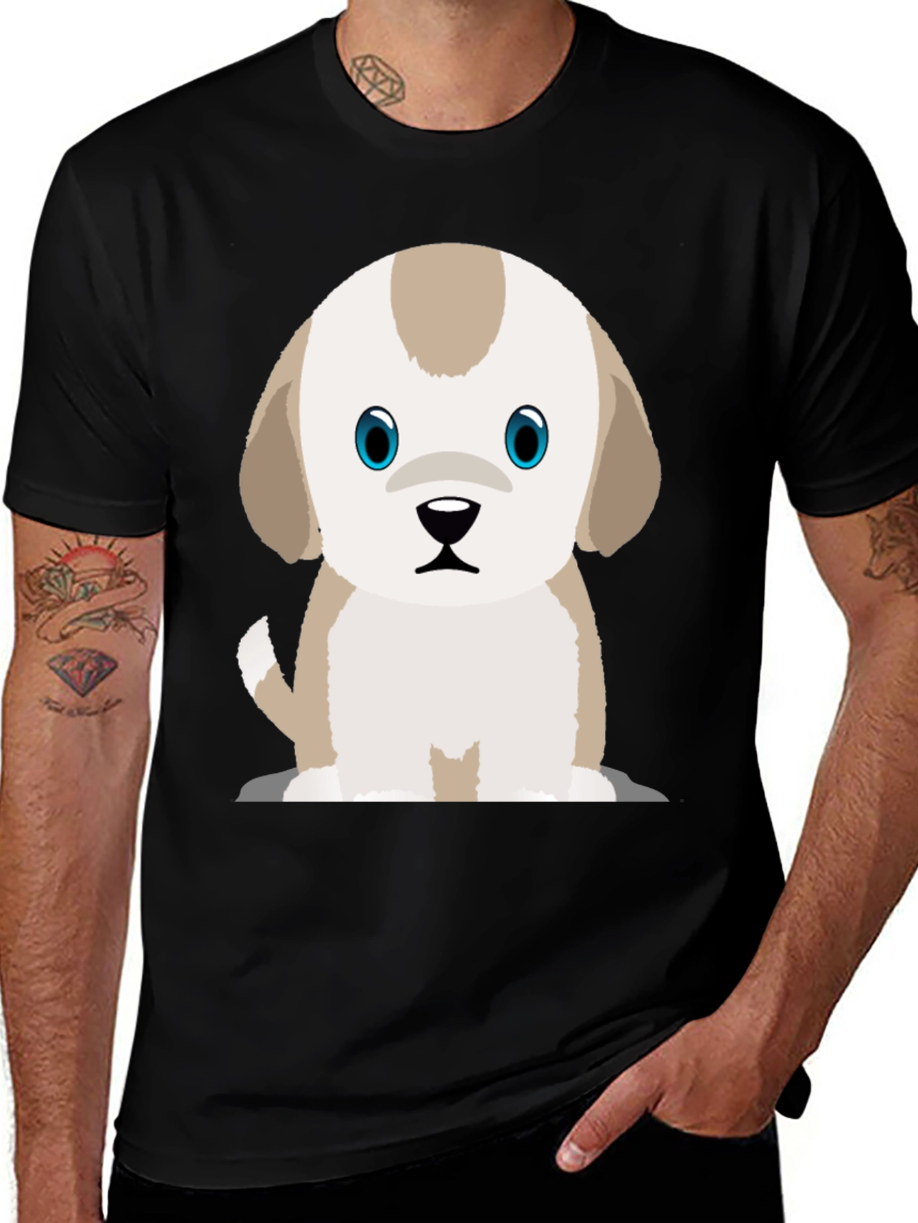 Variant 10 of Cute Puppy Graphic Print Black T-Shirt
