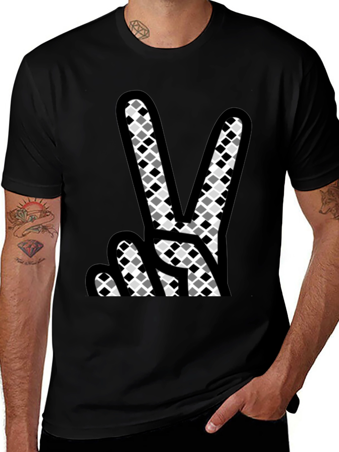 Variant 27 of Peace Sign Graphic T-Shirt - Mens Black Cotton Tee