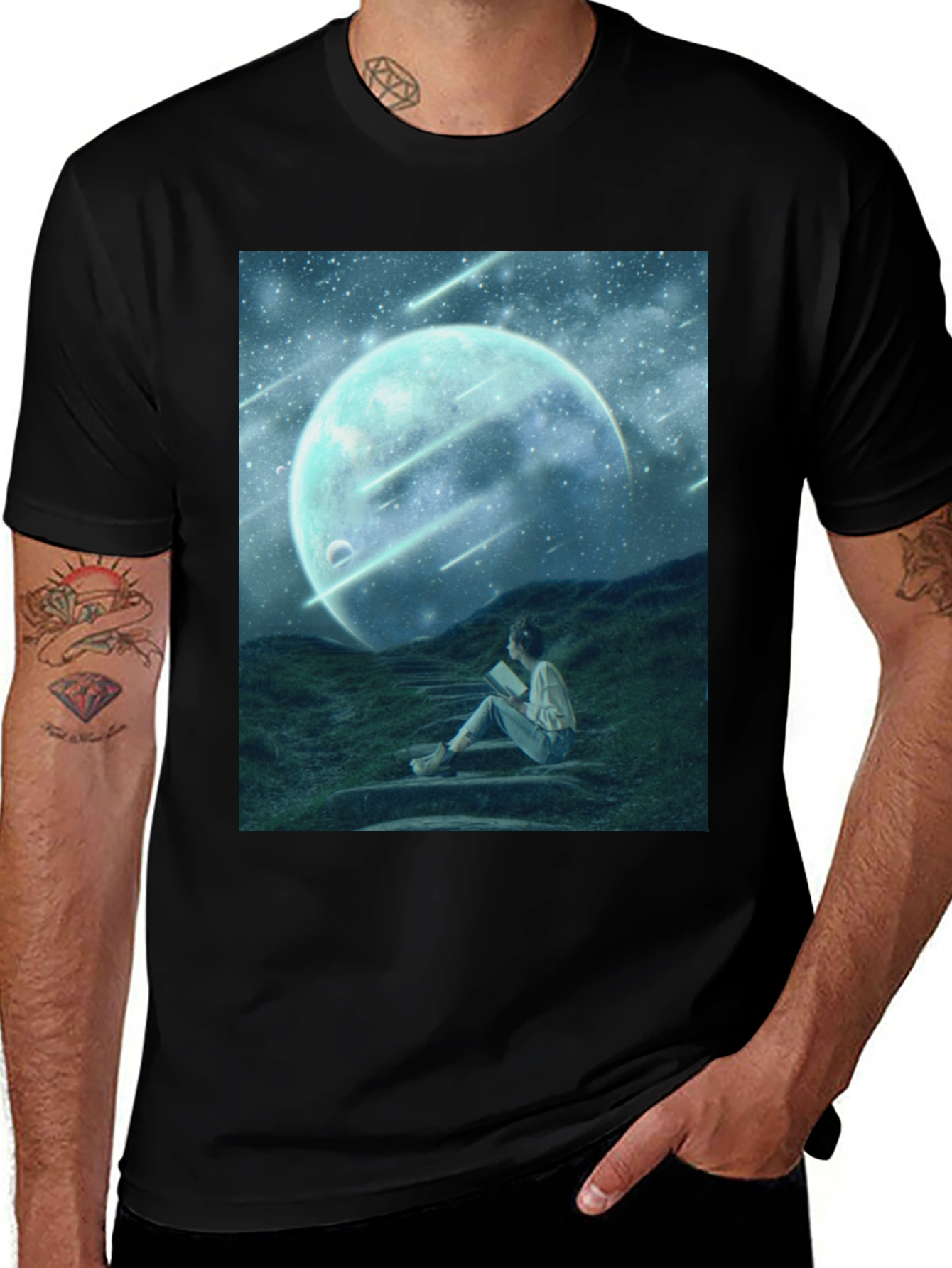 Variant 30 of Celestial Dreamscape T-Shirt: Moon, Stars, Reader
