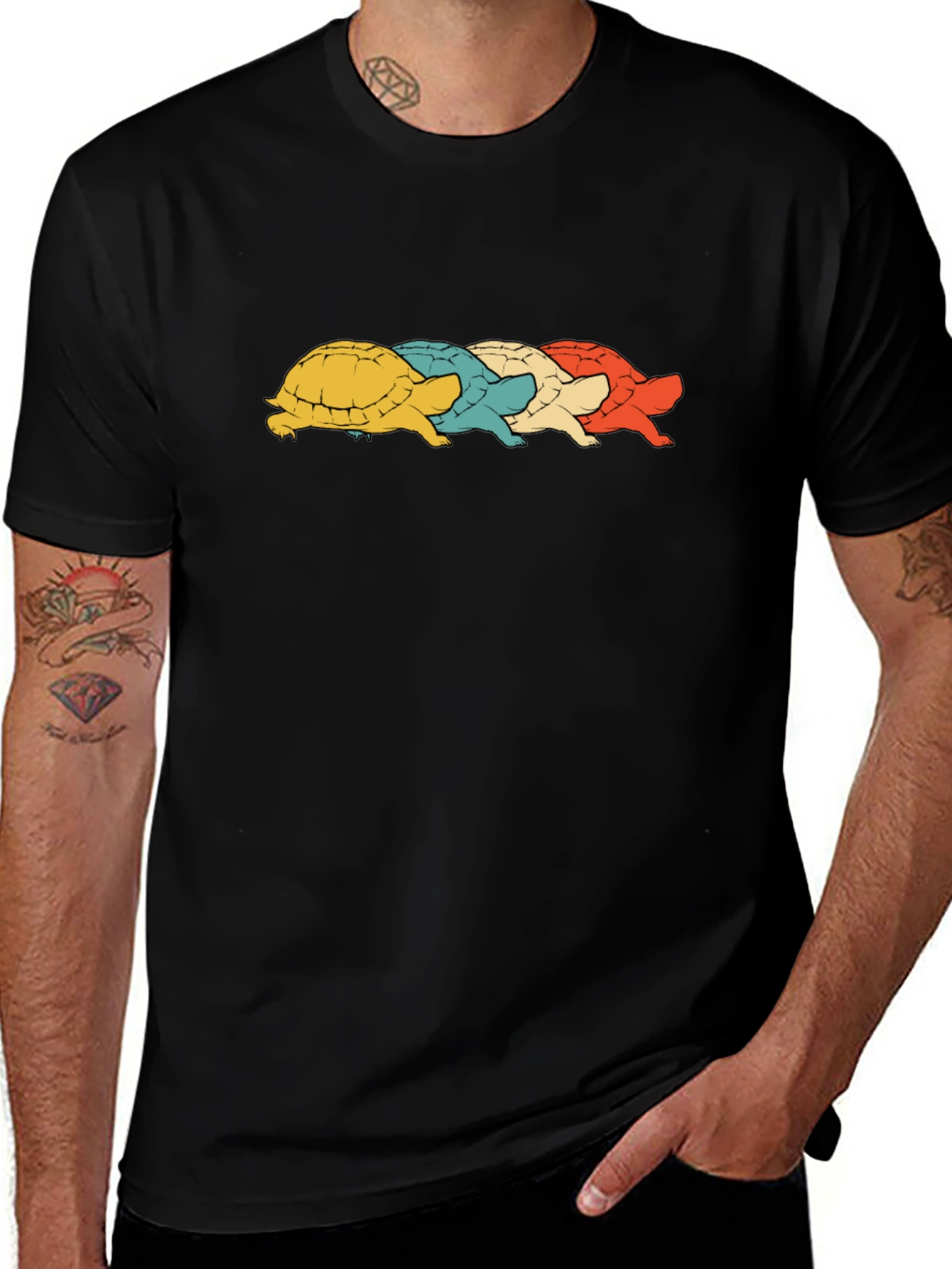 Retro Turtles Graphic Black T-Shirt