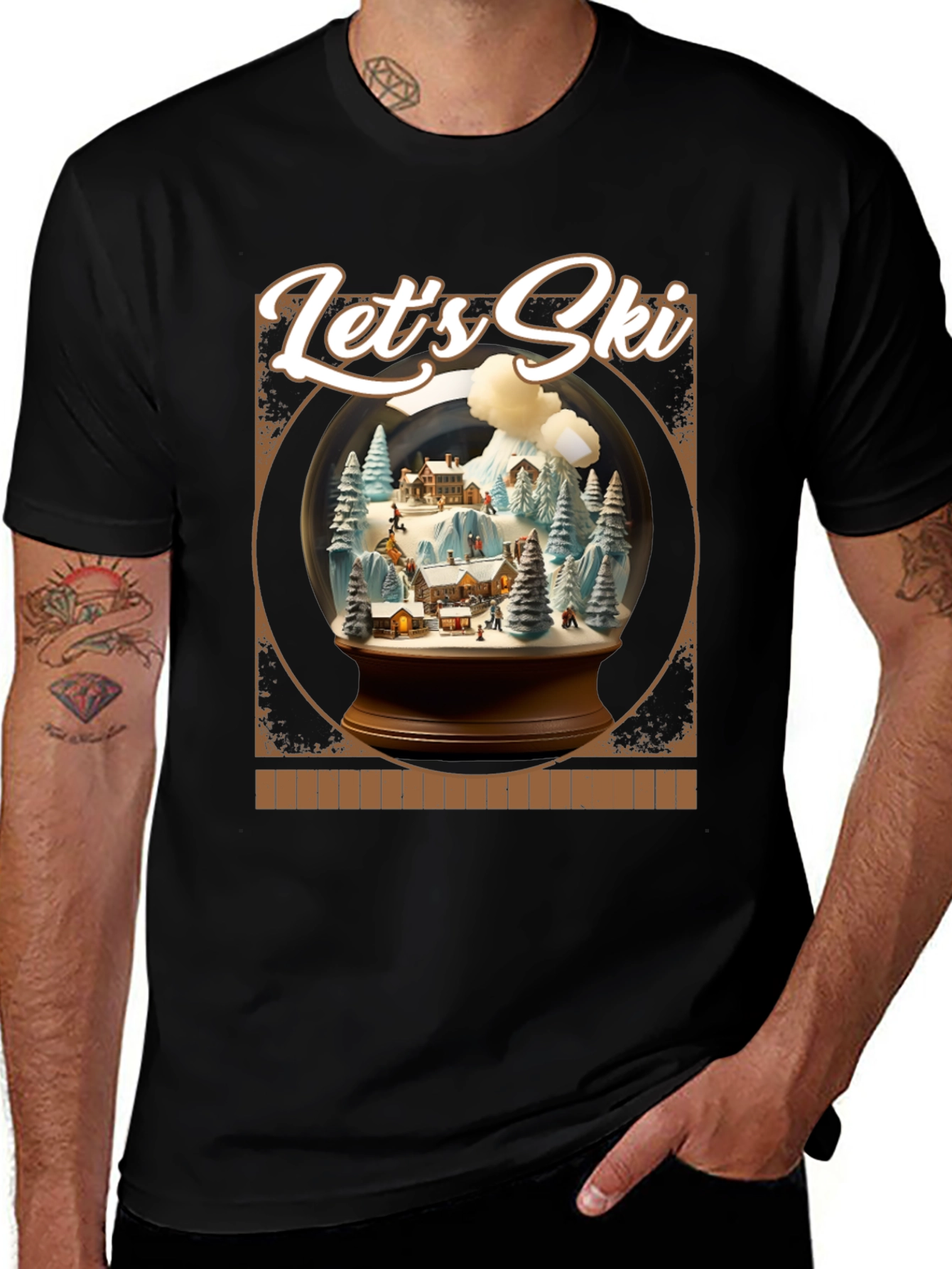 Variant 23 of Let's Ski Snow Globe Graphic Tee - Winter Adventure Shirt