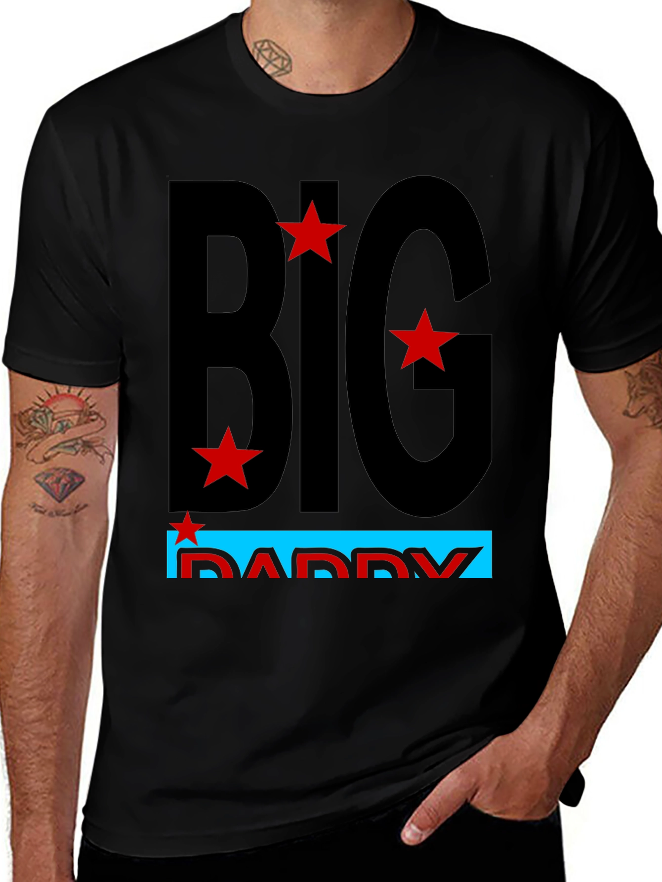 Variant 17 of Big Daddy Graphic T-Shirt - Bold Black Tee with Red Stars