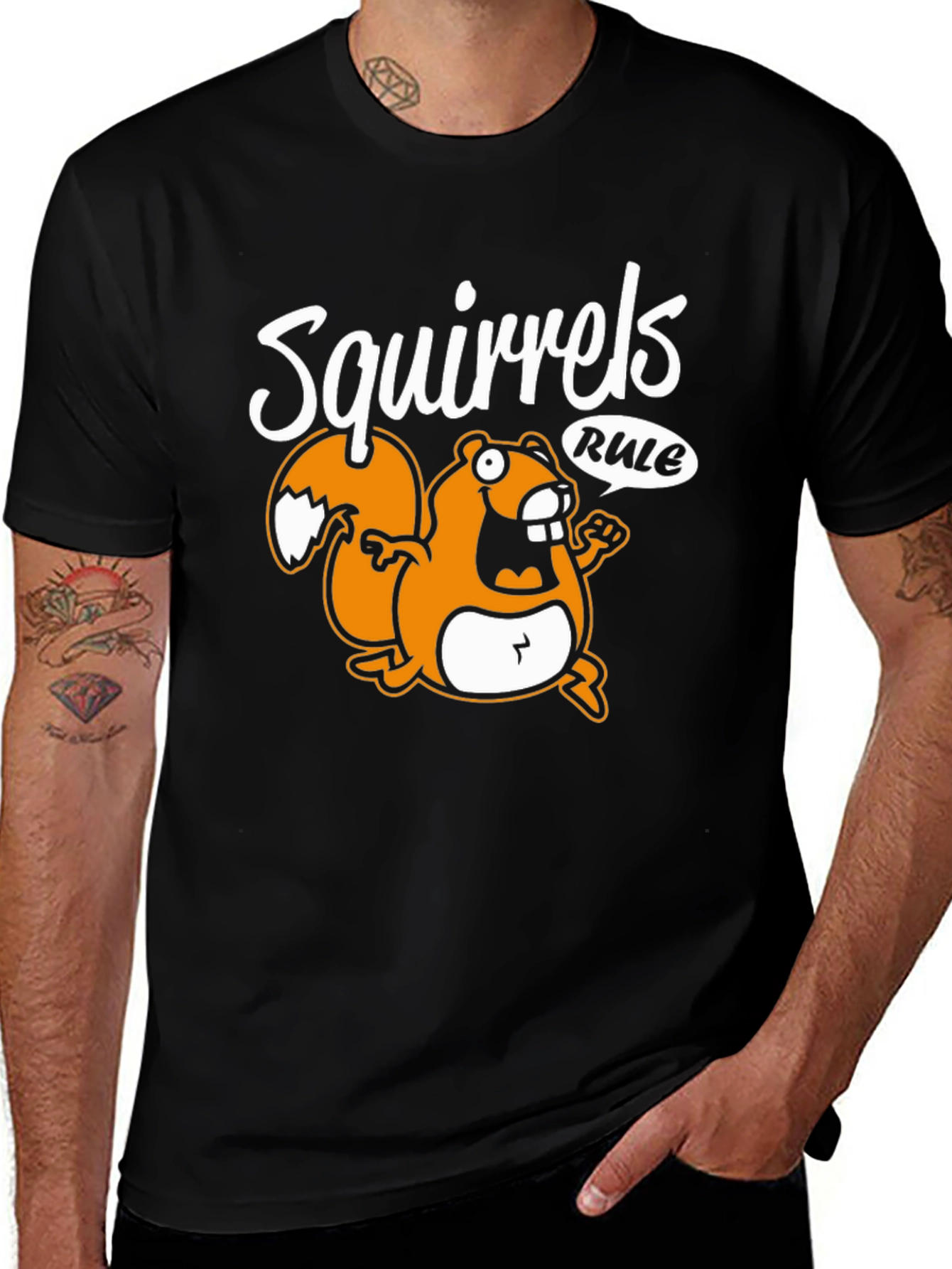 Variant 21 of Funny Squirrels Rule Cartoon Black T-Shirt