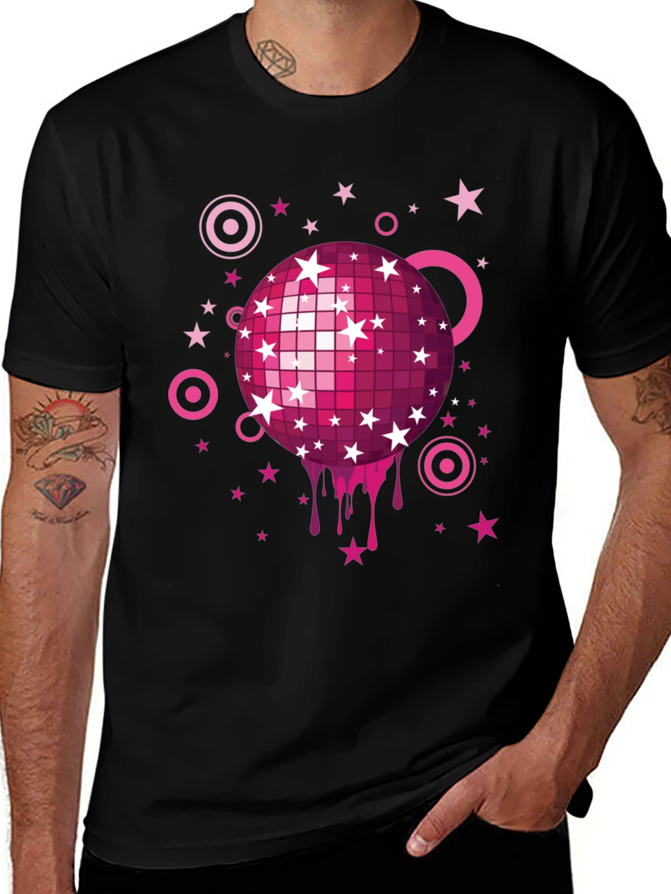 Variant 13 of Retro Disco Ball Graphic Tee - Men's Black T-Shirt