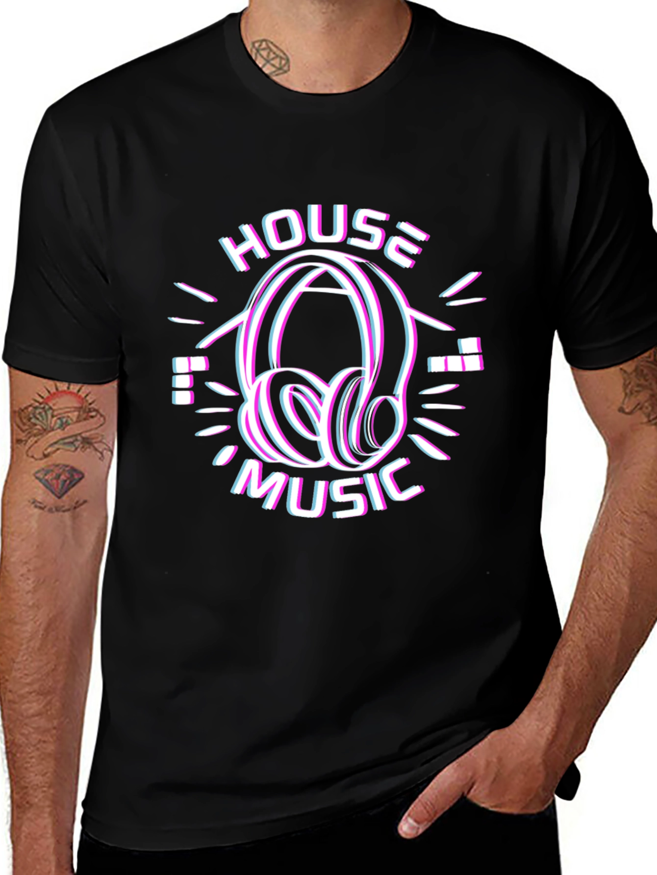 Variant 18 of House Music Glitch Headphones Black T-Shirt