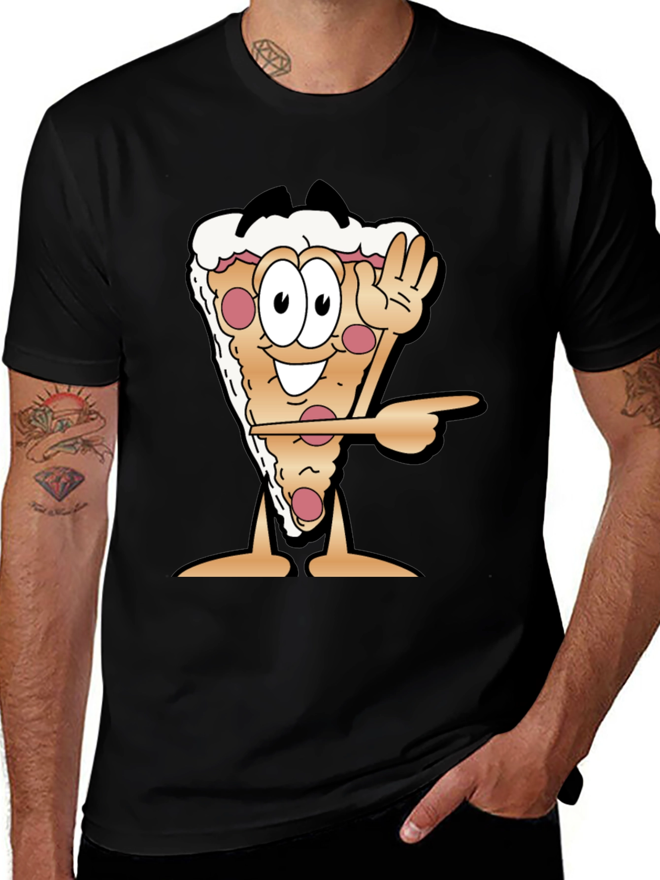 Variant 4 of Pizza Slice Cartoon Graphic Black T-Shirt