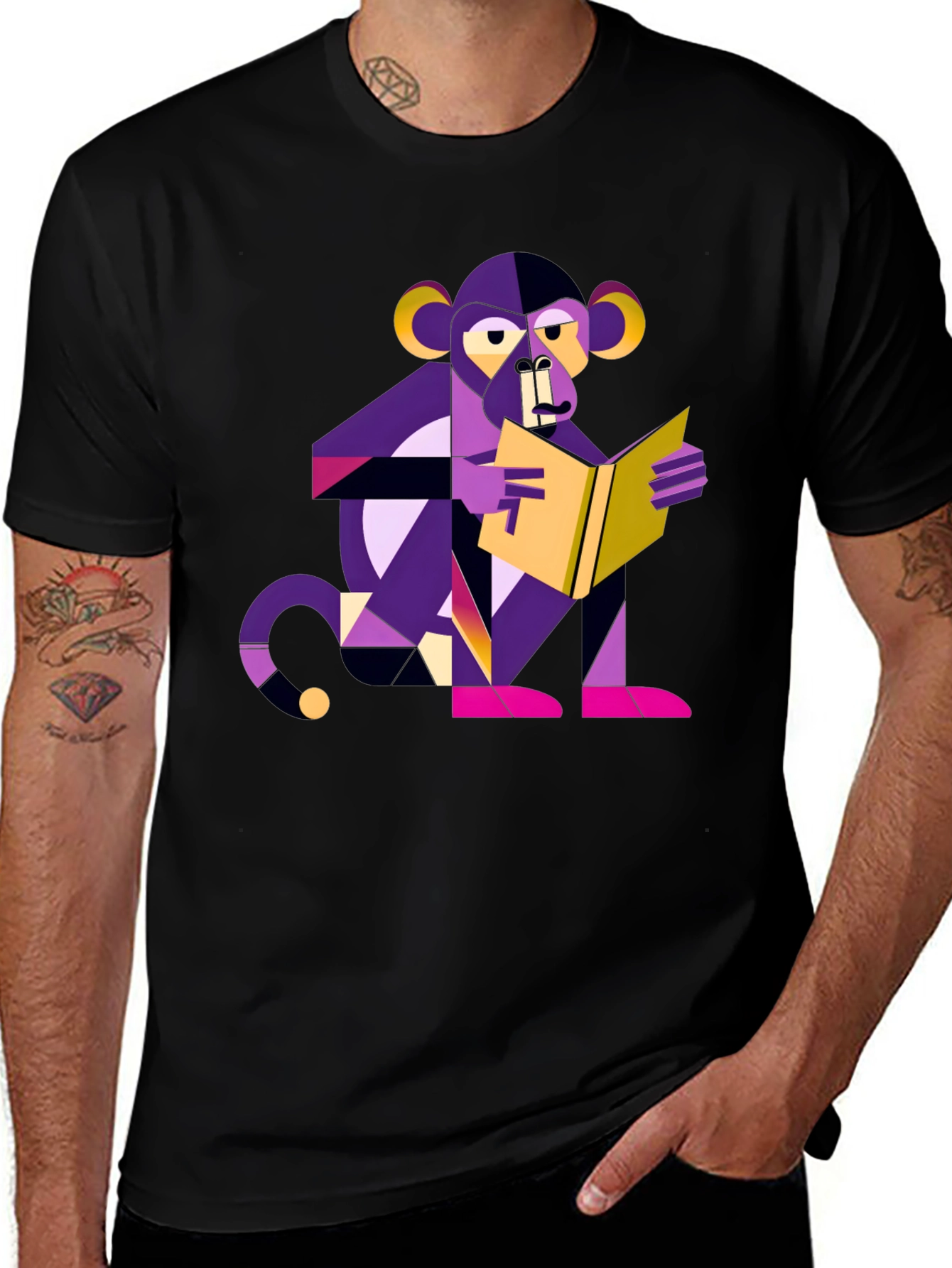 Variant 10 of Abstract Monkey Reading Book Graphic T-Shirt