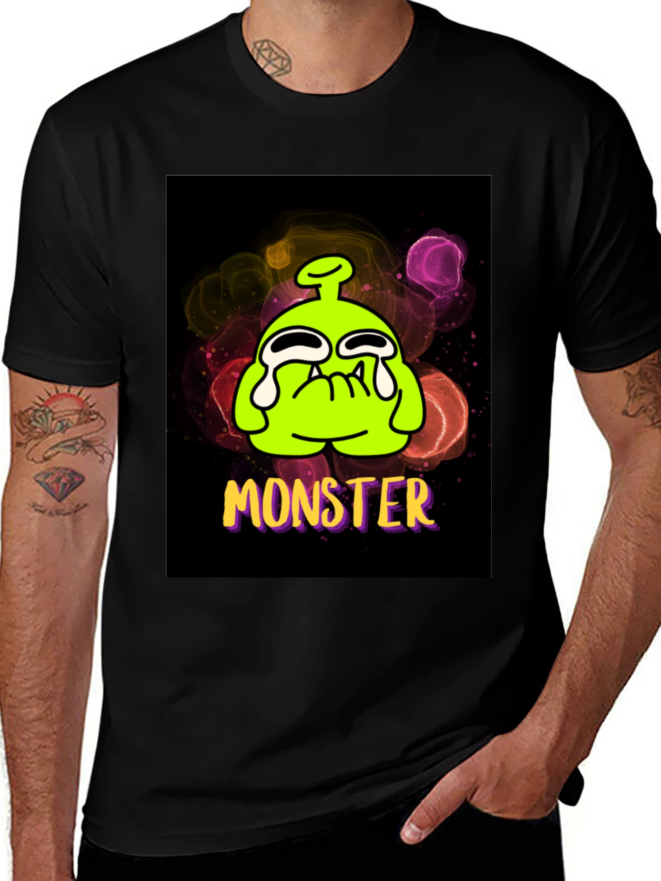 Black Monster Graphic Tee - Funny Cartoon Alien T-Shirt main image