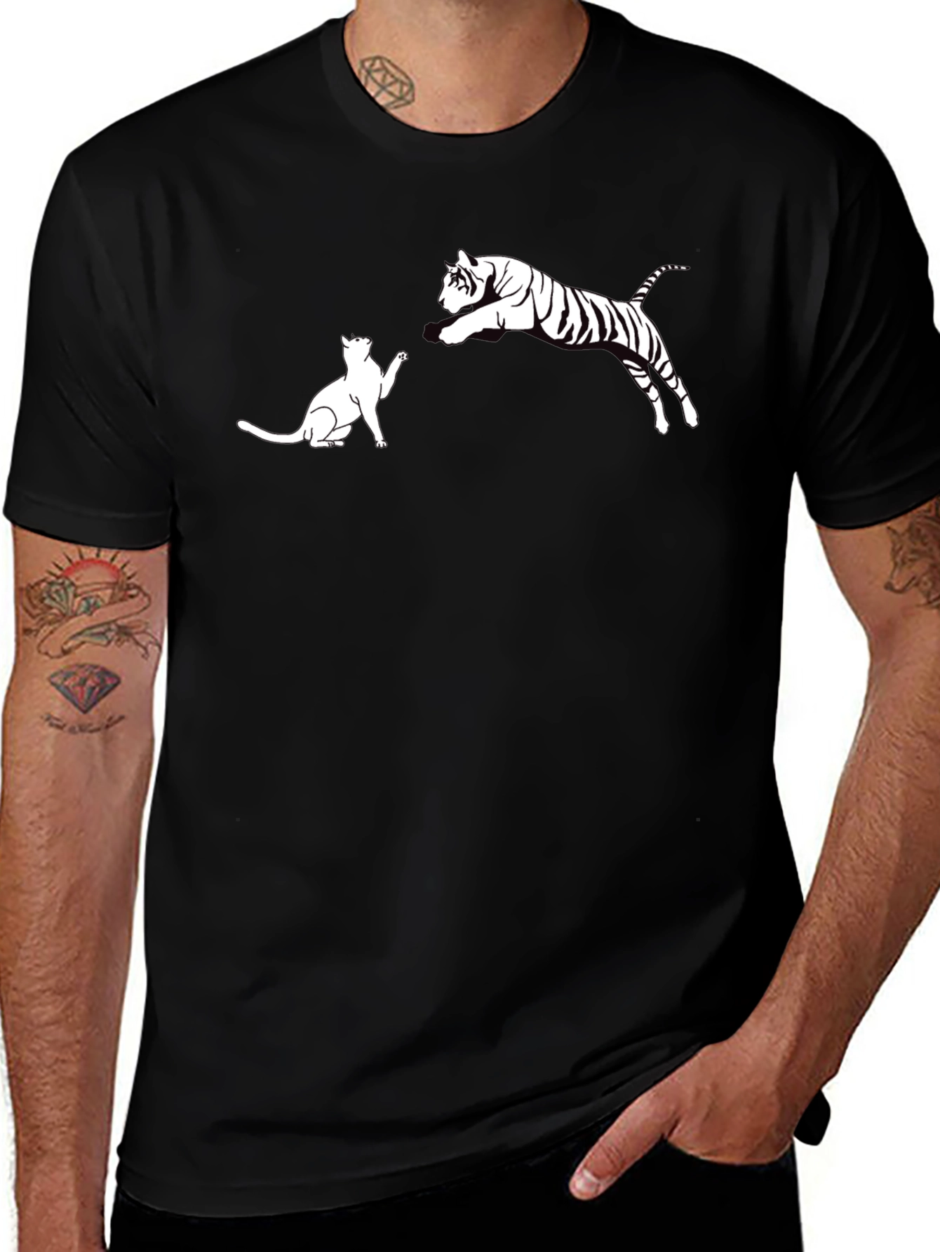 Variant 10 of Cat vs. Tiger Graphic Tee - Black Cotton T-Shirt