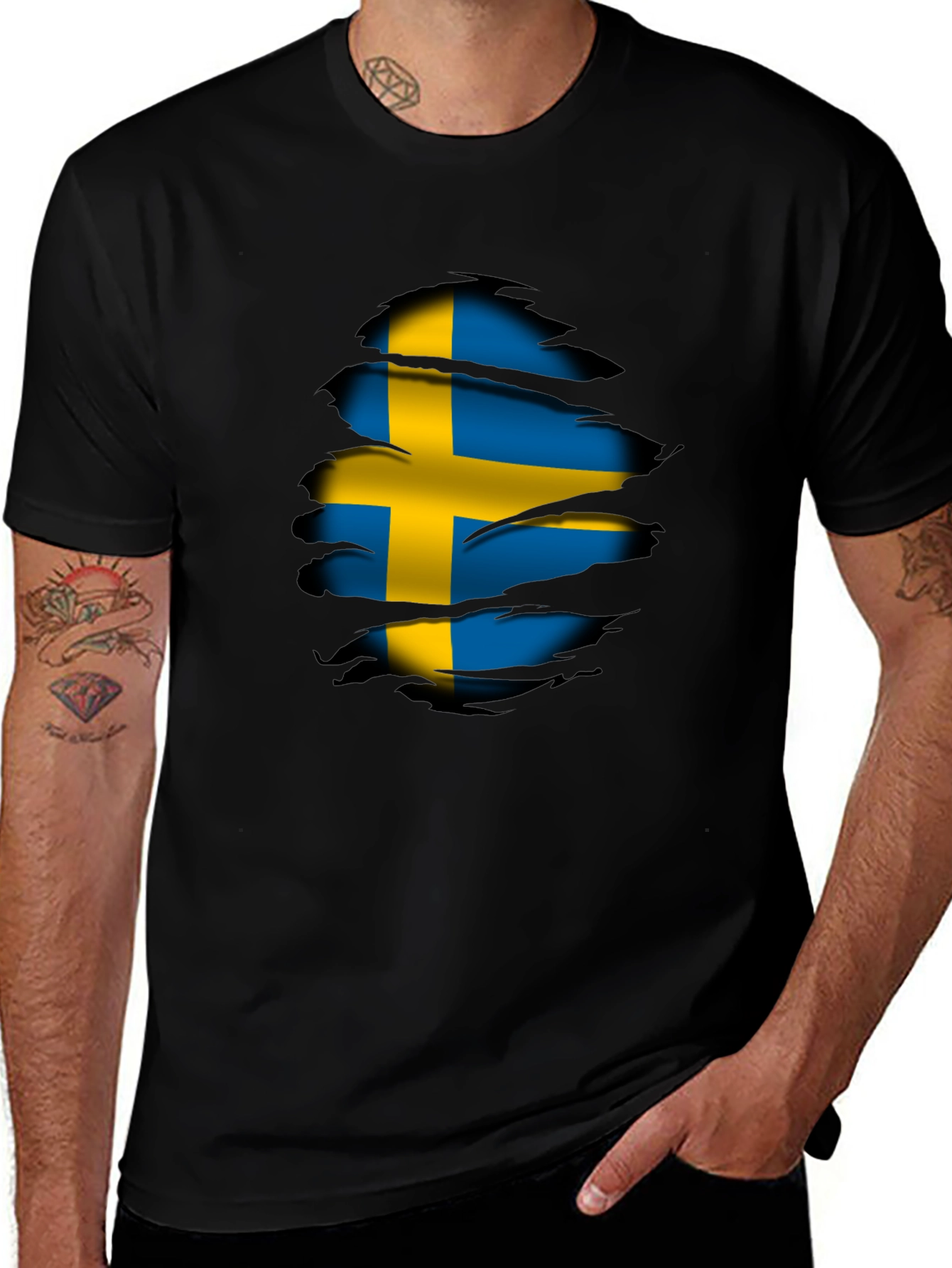 Variant 4 of Sweden Flag Ripped Graphic Tee - Country Pride T-Shirt