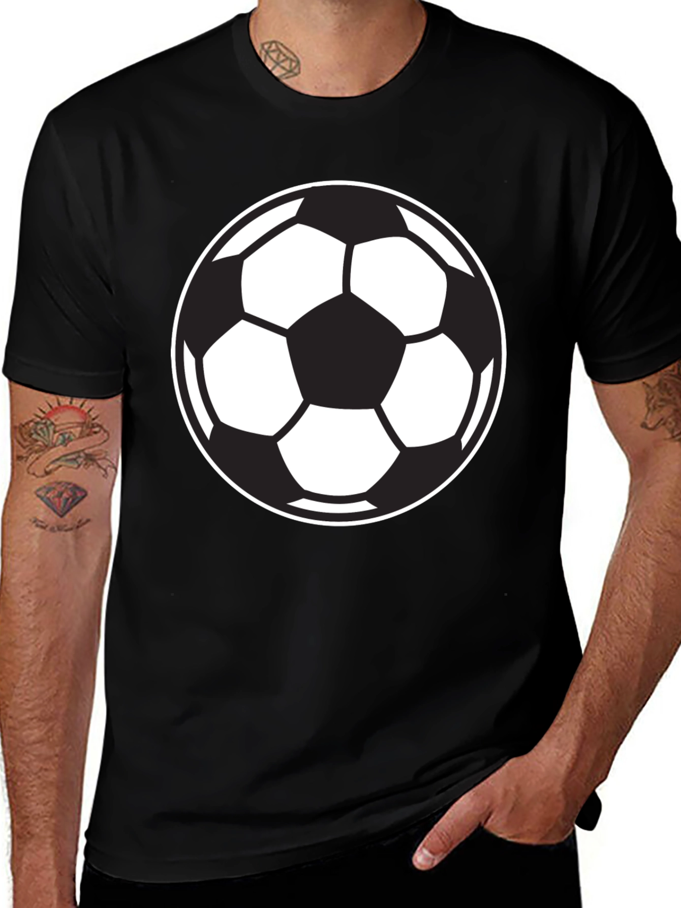 Variant 6 of Soccer Ball Graphic T-Shirt - Black Cotton Tee