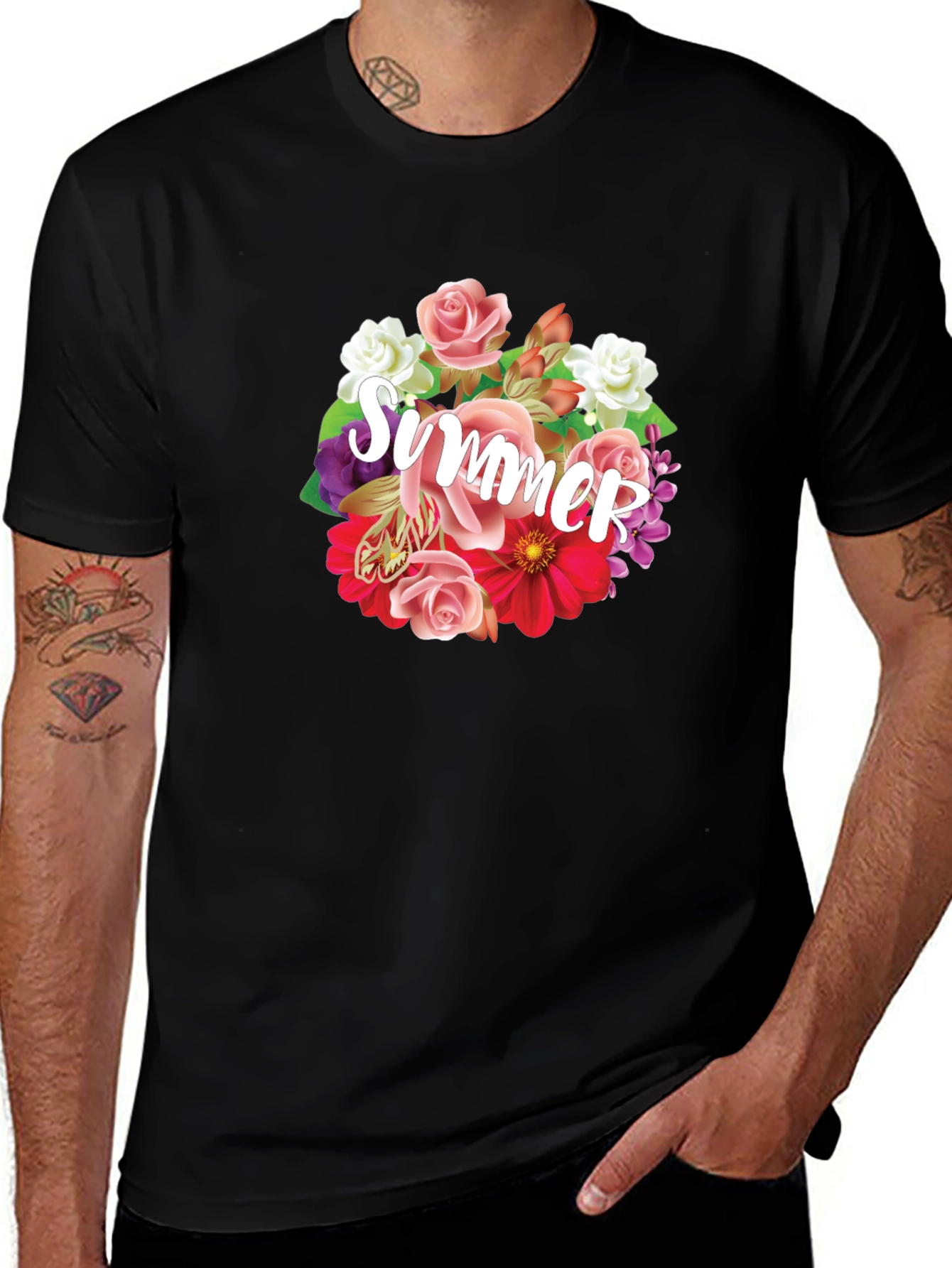 Variant 19 of Summer Floral T-Shirt - Stylish Black Tee