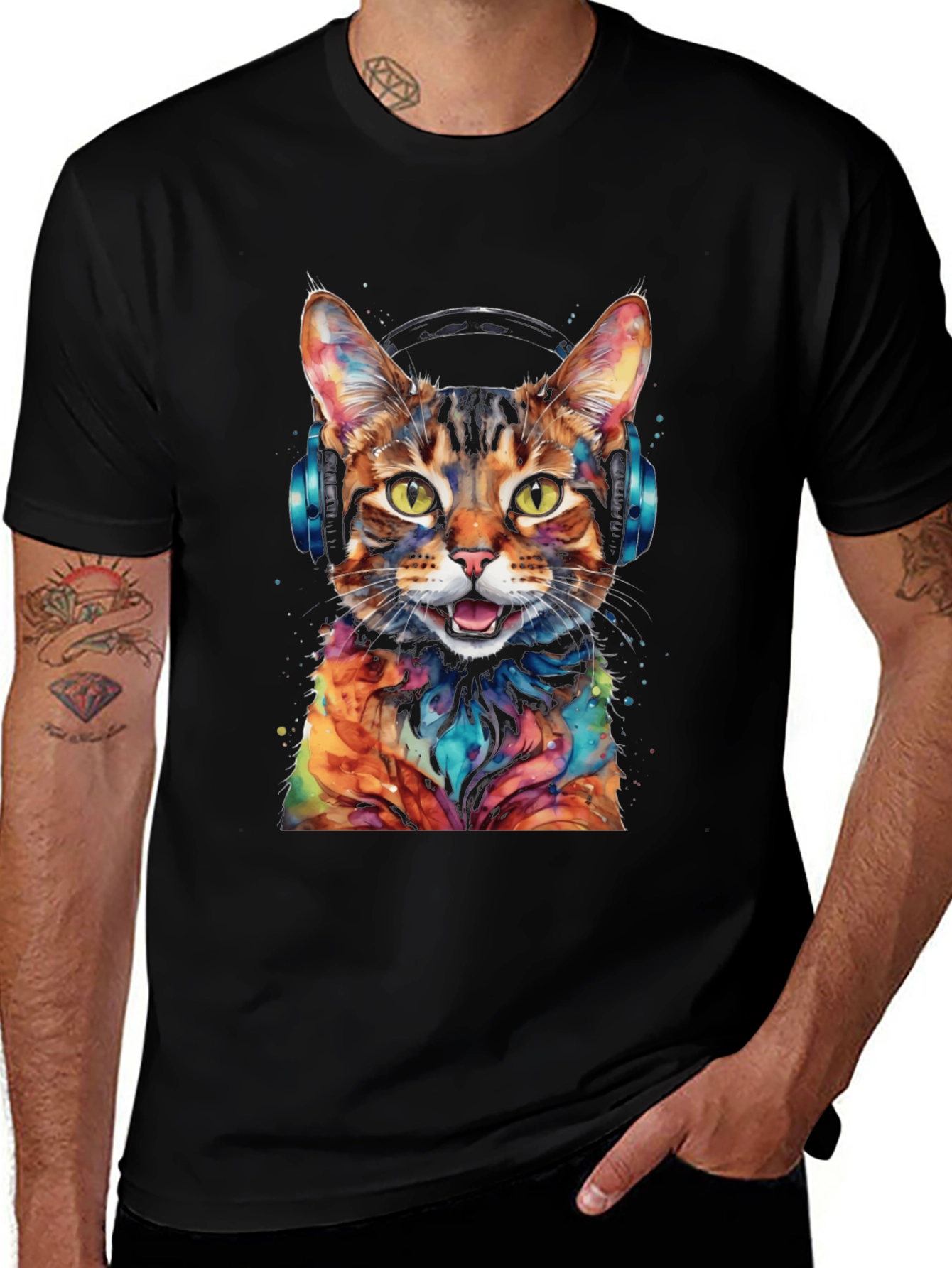 Variant 30 of Cool Cat with Headphones Graphic Tee