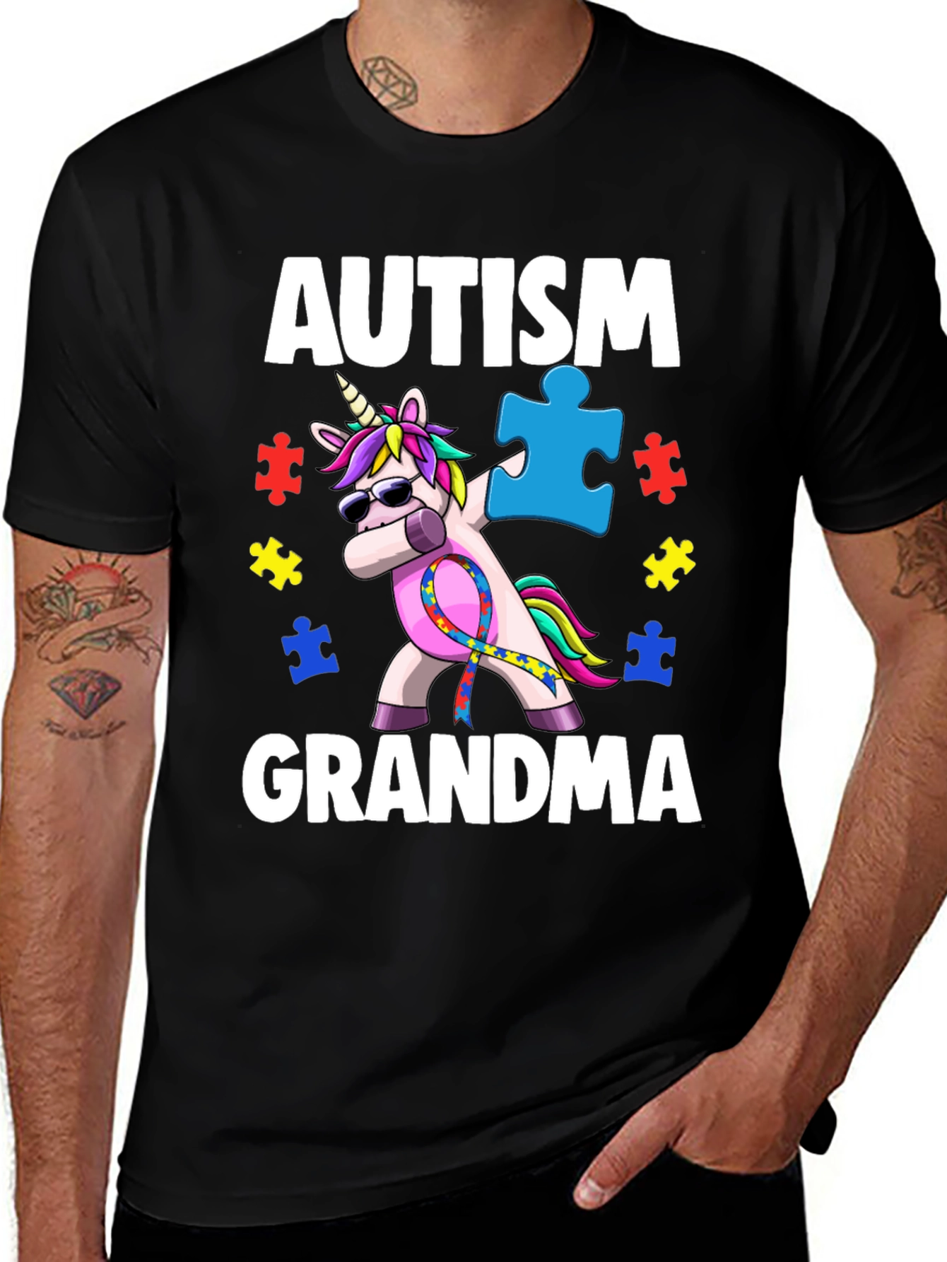 Black Autism Grandma Unicorn T-Shirt main image