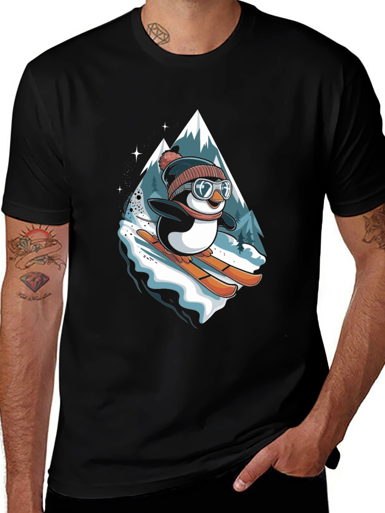 Variant 18 of Skiing Penguin Graphic Tee - Winter Fun!