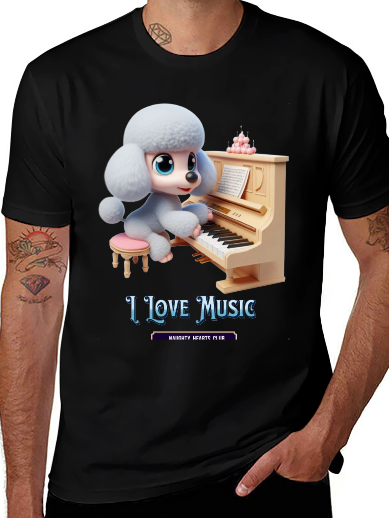 Variant 7 of I Love Music T-Shirt - Cute Dog Playing Piano