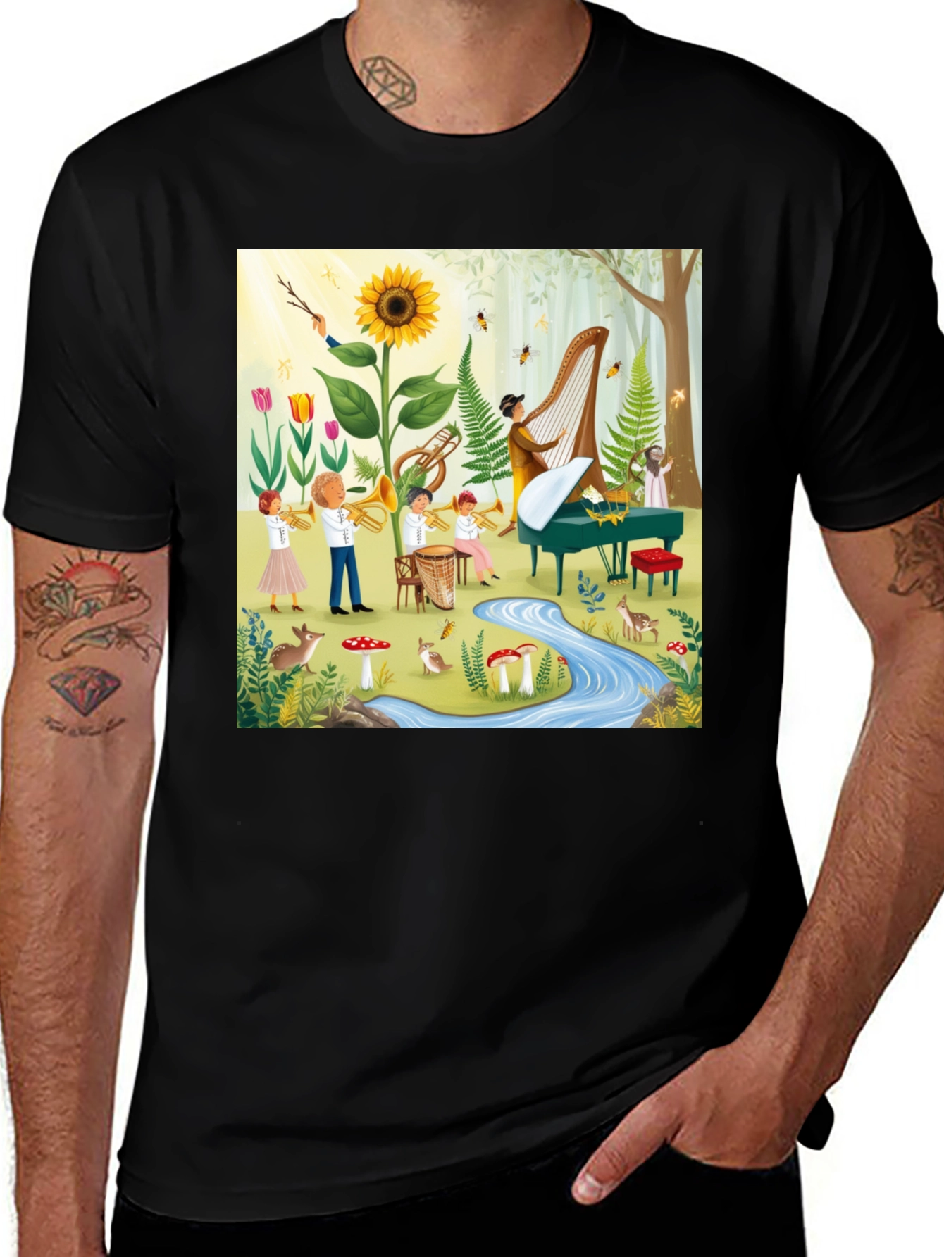 Variant 11 of Nature's Orchestra T-Shirt - Whimsical Musical Forest Design